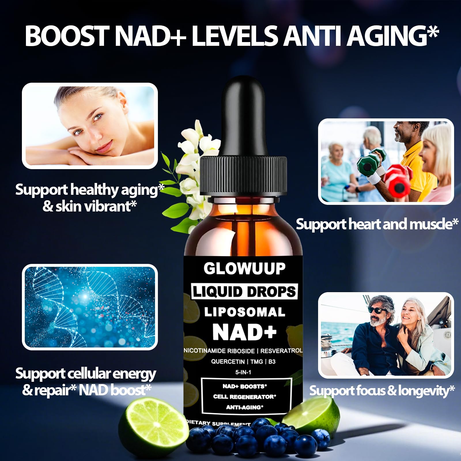 NAD Supplements for Women & Men, Liposomal NAD Nicotinamide Riboside Resveratrol 900mg w. B3 Vitamin Quercetin TMG, Liquid Resveratrol NAD Plus Supplement for Anti-Aging Energy Focus Longevity GLOWUUP buy supplements canada