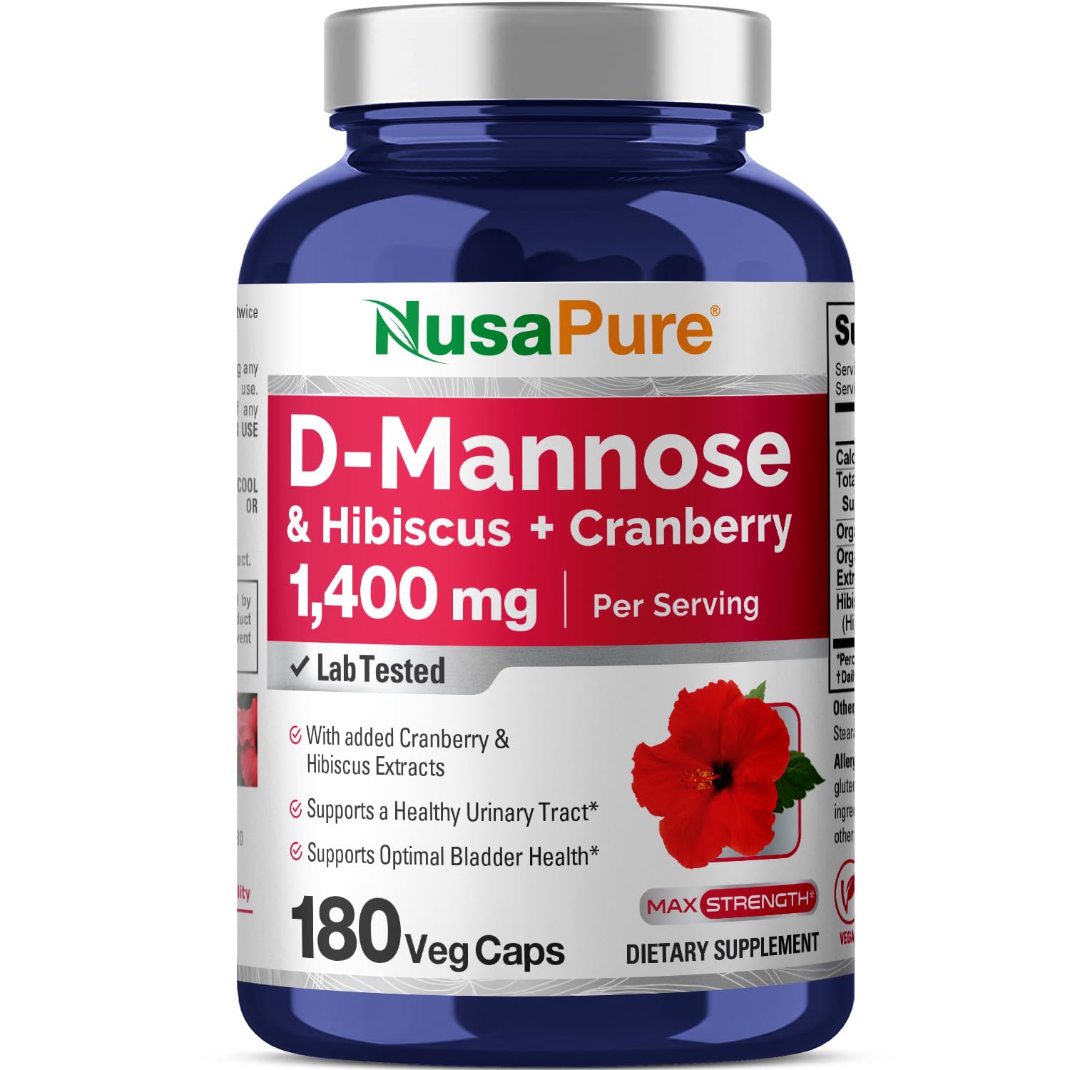 NusaPure D-Mannose Complex 1400 mg (with Hibiscus and Cranberry) - 180 Veggie Caps Non-GMO & Vegan NusaPure buy supplements canada