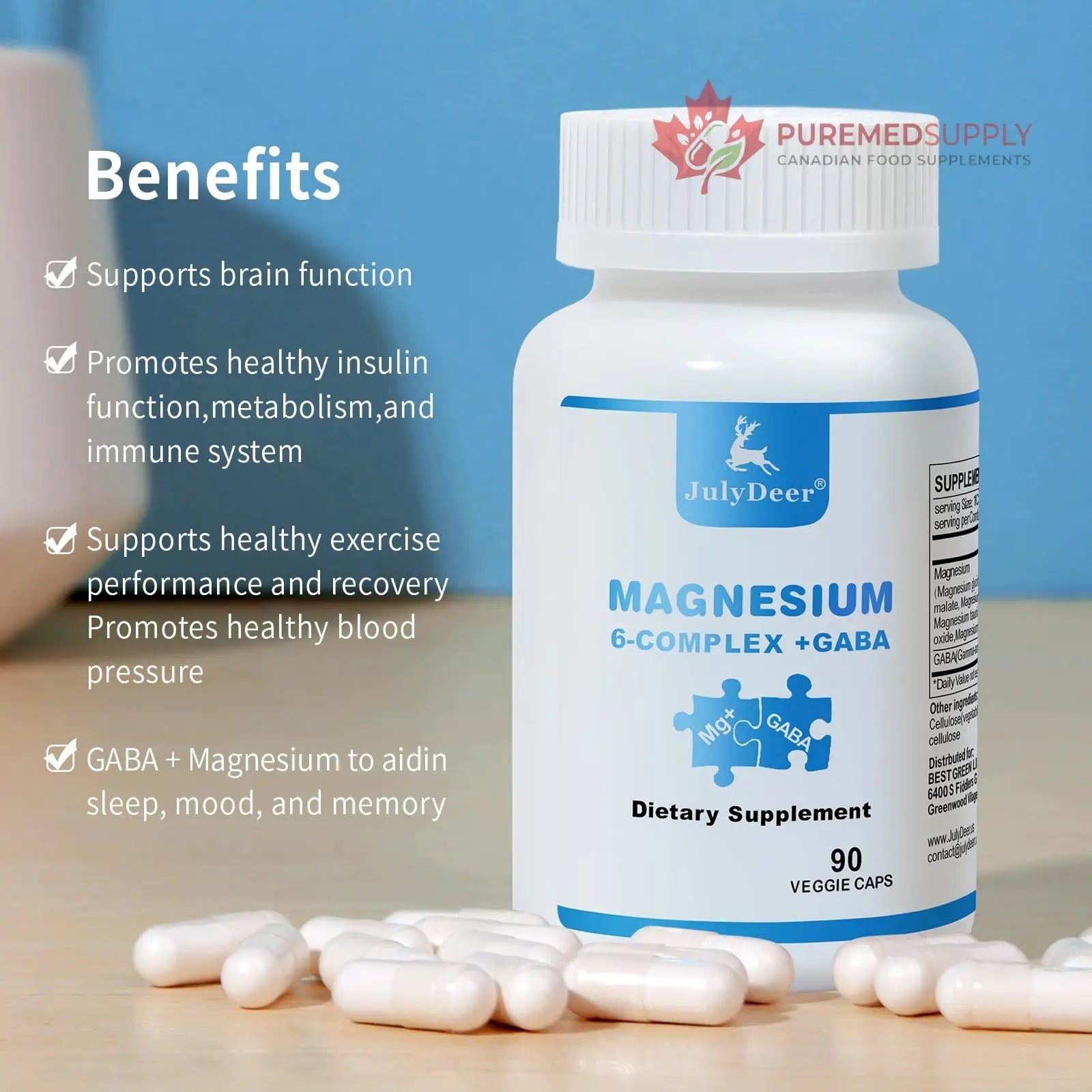 JulyDeer Sixfold Magnesium Complex | 350mg of Magnesium Glycinate, Malate, Citrate, Taurine, Oxide, Mg+ for Muscles,Nerves,& Energy, GABA Sleep Support | High Absorption | Vegan | 90 Capsules Risabou buy supplements canada