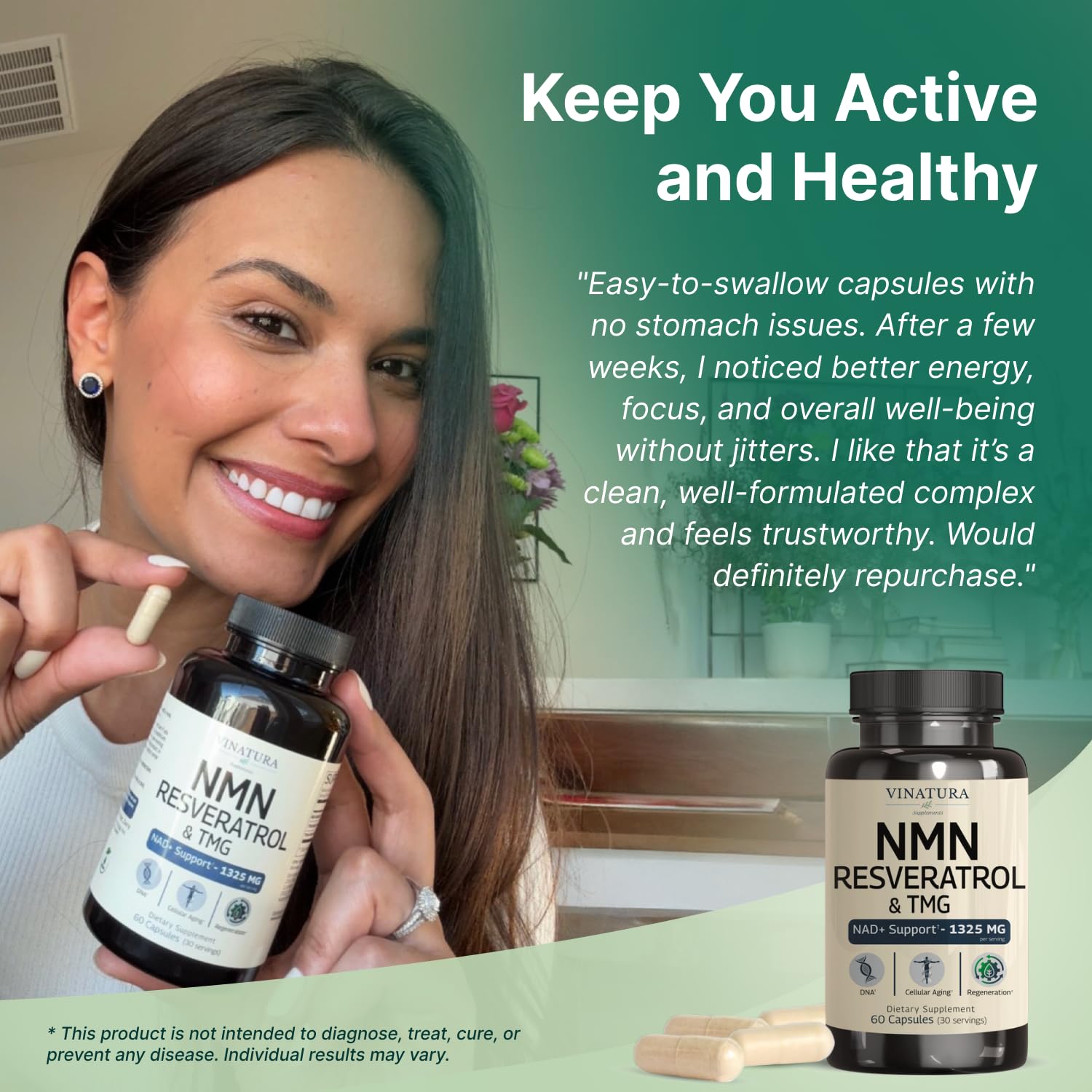 VINATURA NMN Complex Supplement 1325MG - NMN 1000mg with Resveratrol and TMG, Support NAD+, 60 Capsules VINATURA buy supplements canada