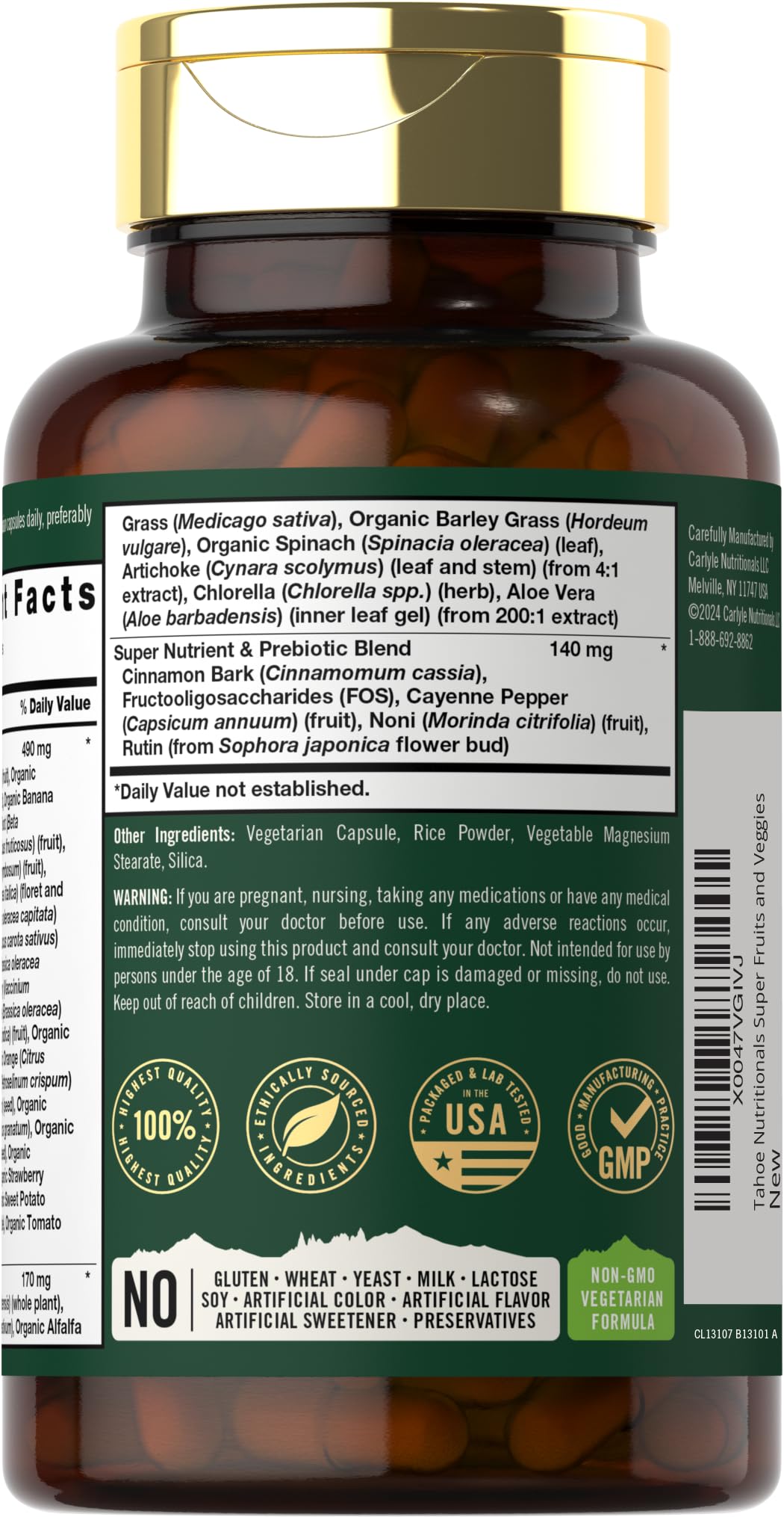 Tahoe Nutritionals Super Fruits and Veggies Capsules | 90 Count | Vegetarian, Non-GMO and Gluten Free Supplement Tahoe Nutritionals buy supplements canada