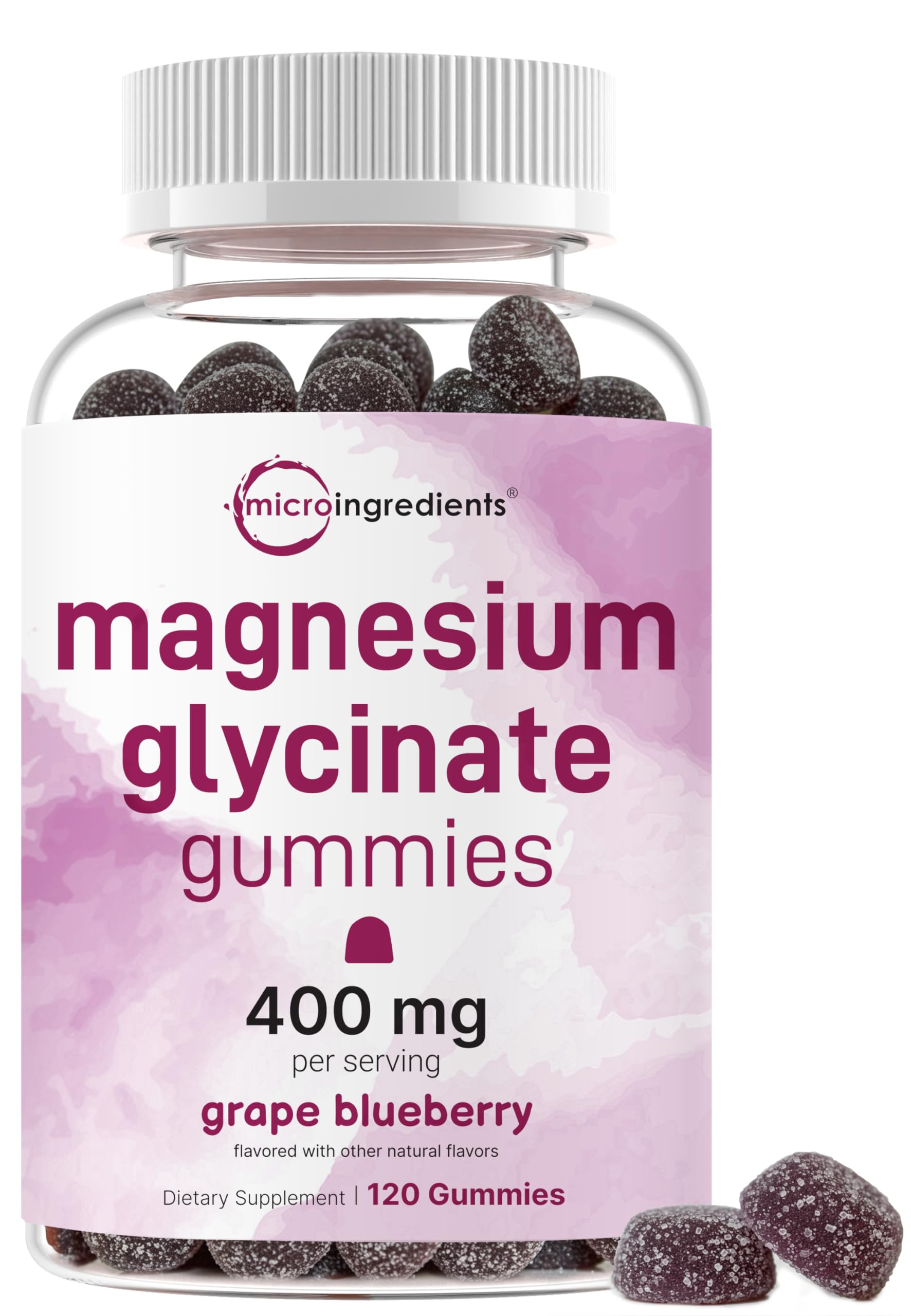Magnesium Glycinate Gummies 400mg Per Serving, 120 Count | Natural Grape Blueberry Flavor | Potent Elemental Form + Chelated for High Absorption | Healthy Muscle, Bones, & Mood Support Supplement Micro Ingredients buy supplements canada