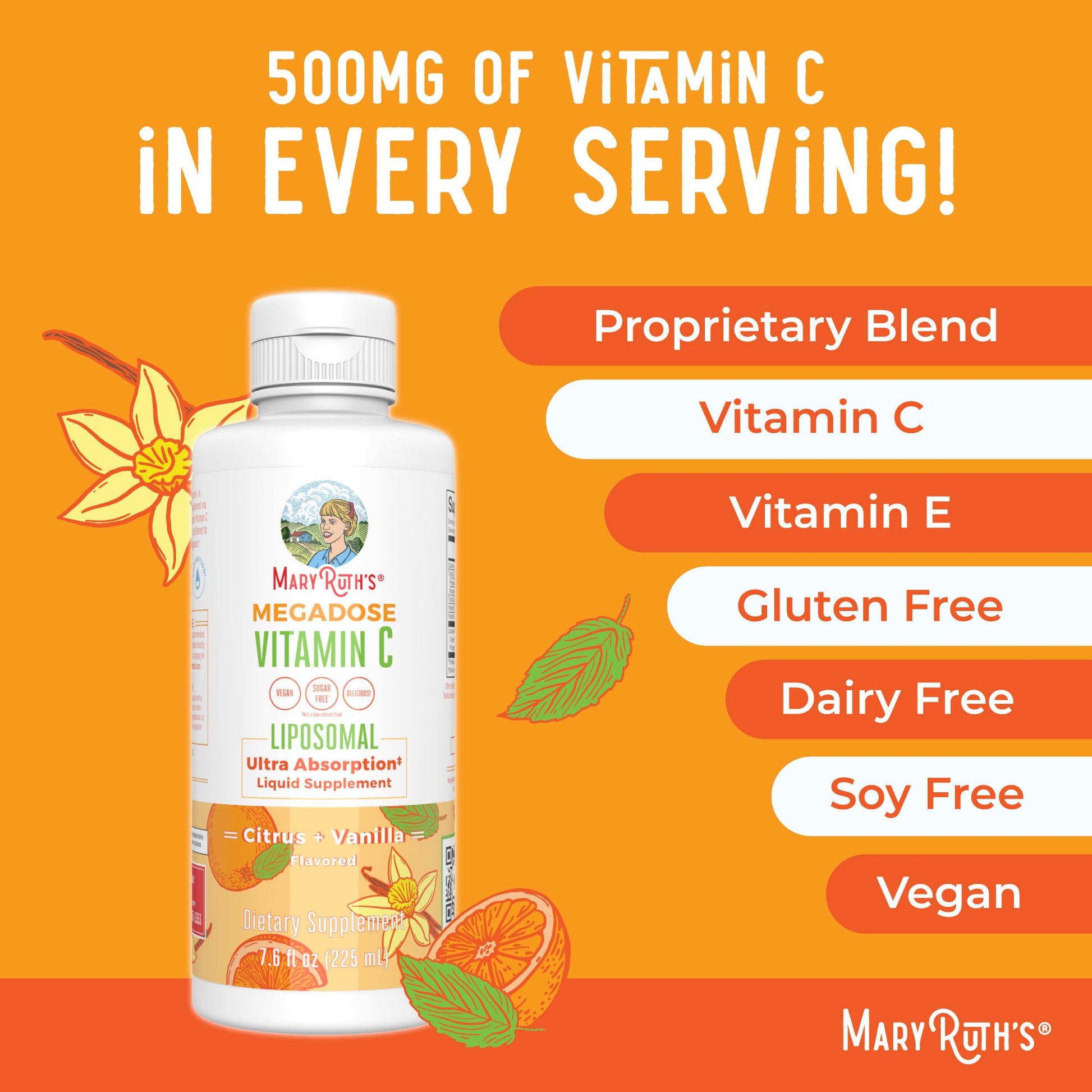 MaryRuth's Megadose Liquid Vitamin C Liposomal | 500 mg Per Serving | Ultra Absorption | Immunity | Antioxidant Support | Collagen Formation | Vegan | Gluten Free | Sugar Free | 7.6 Oz | 30 Servings MARYRUTH'S buy supplements canada