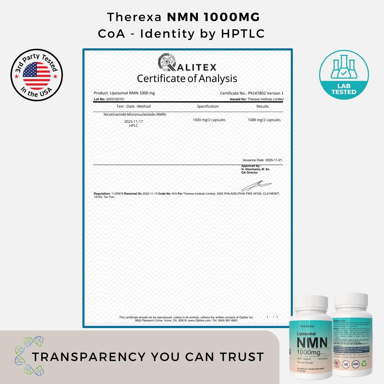 NMN Supplement 1000mg Pure - Liposomal NMN for NAD+ Supplement, Tested in USA, 60 Capsules THEREXA buy supplements canada