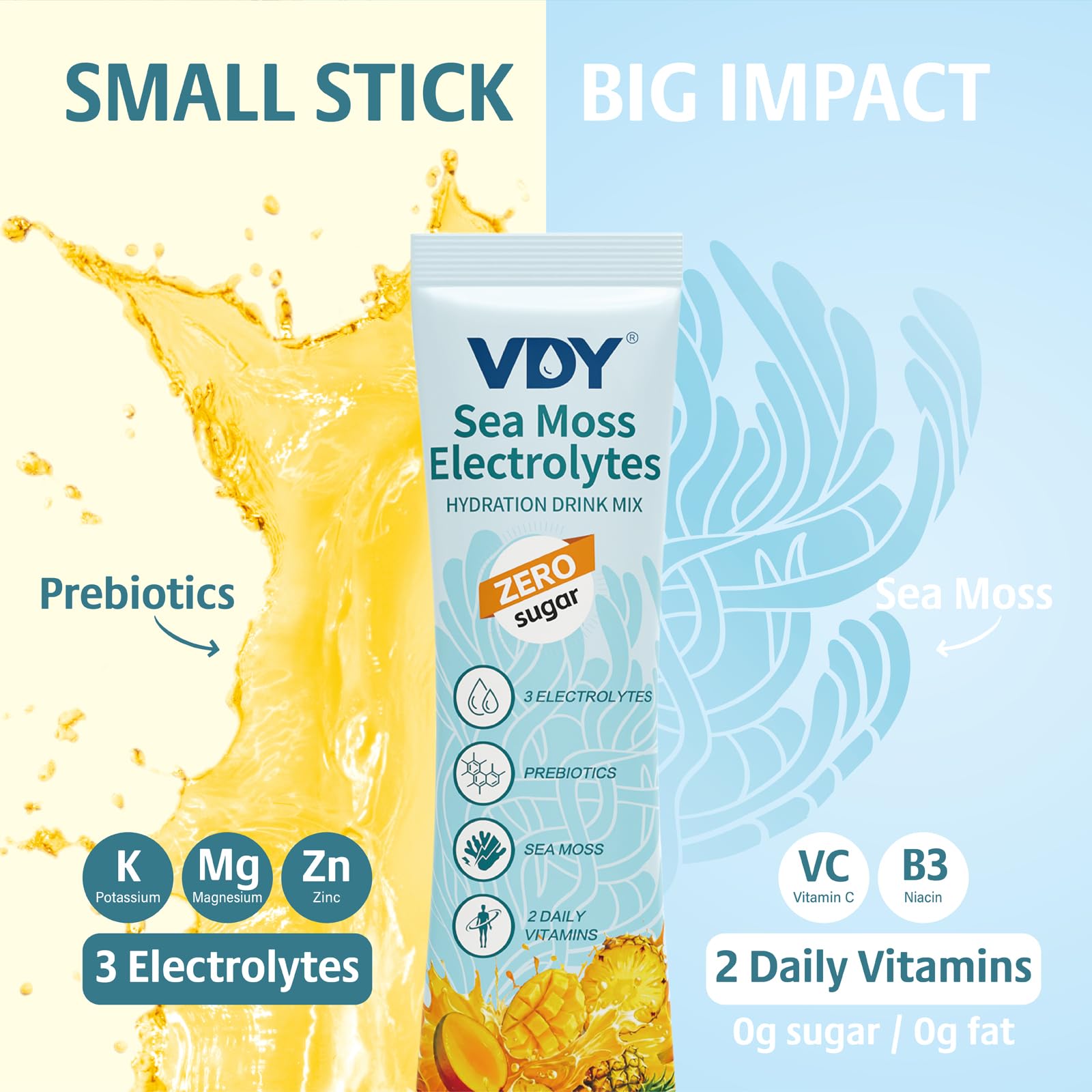 VDY Sea Moss Electrolytes Powder Packets - Hydration Packets Sugar Free - Electrolyte Packets with 30 Sticks - Zero Sugar & 0 Calorie - Keto Friendly VDY buy supplements canada