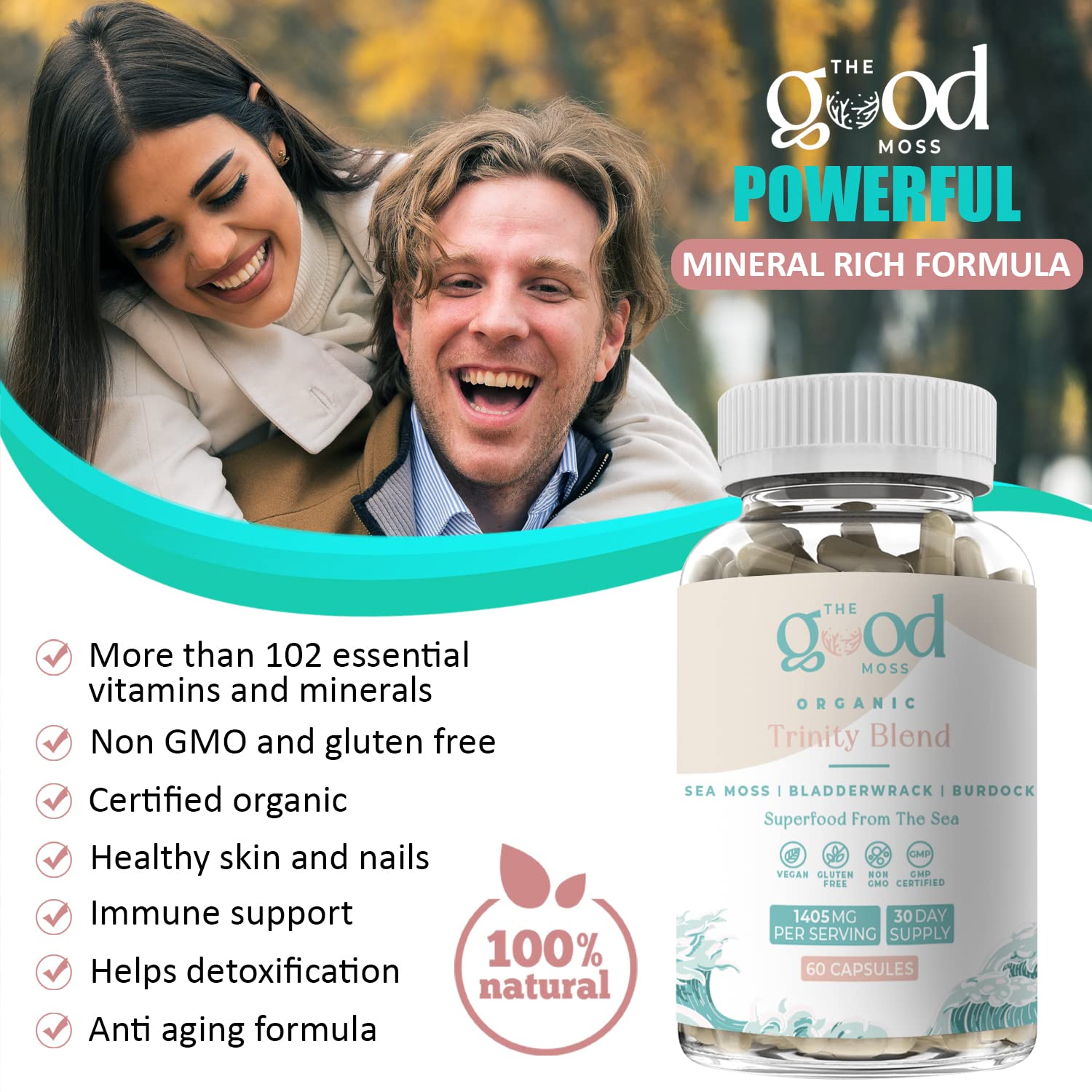 Trinity Blend Superfood -Sea Moss, Bladderwrack and Burdock Root Supplement for Overall Health Support, Hair, Skin and Nails 60ct The Good Moss buy supplements canada