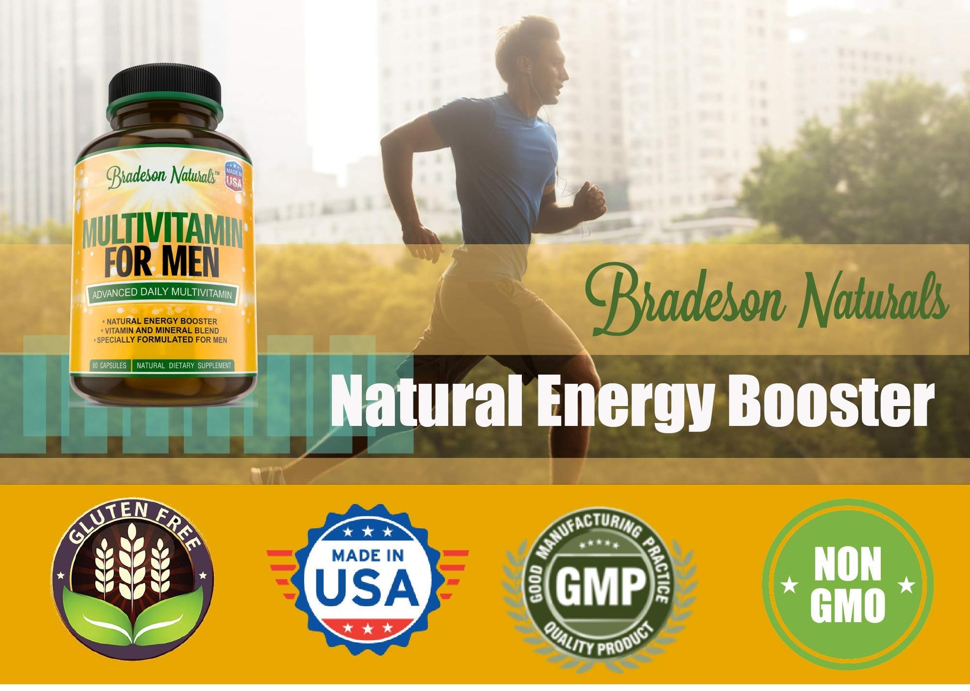 Bradeson Naturals Men's Multivitamin Supplement for Energy, Focus and Performance. Mens Vitamins A, C, D, E & B12, Zinc, Calcium, Magnesium & More. Multi Vitamin 60 Capsules Made in The USA Bradeson Naturals buy supplements canada
