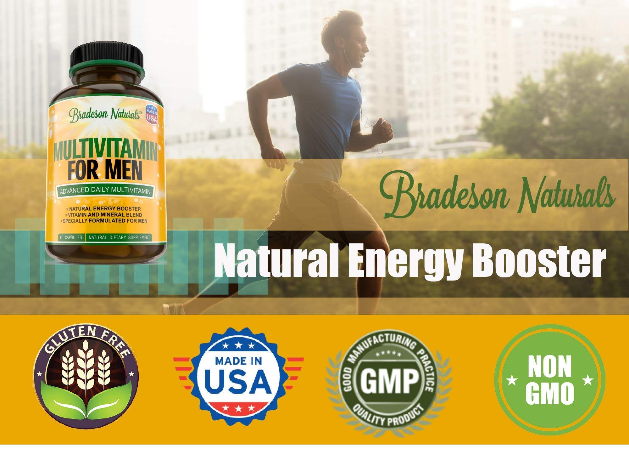 Bradeson Naturals Men's Multivitamin Supplement for Energy, Focus and Performance. Mens Vitamins A, C, D, E & B12, Zinc, Calcium, Magnesium & More. Multi Vitamin 60 Capsules Made in The USA Bradeson Naturals buy supplements canada