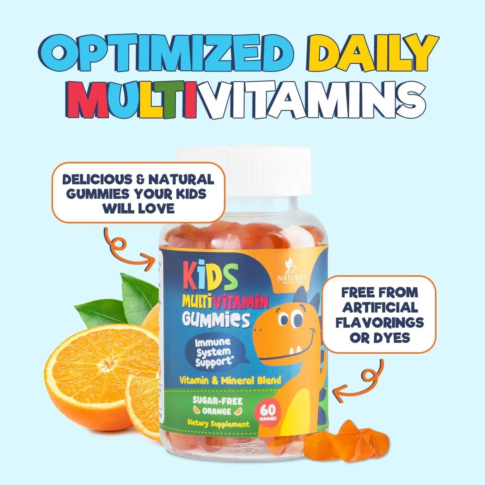 Kids Multivitamin Gummies - Improved Sugar-Free Formula - 100% Daily Folate, Kids Vitamins with Essential Vitamins A, C, D3, E, B6, B12 Nature's Nutrition buy supplements canada