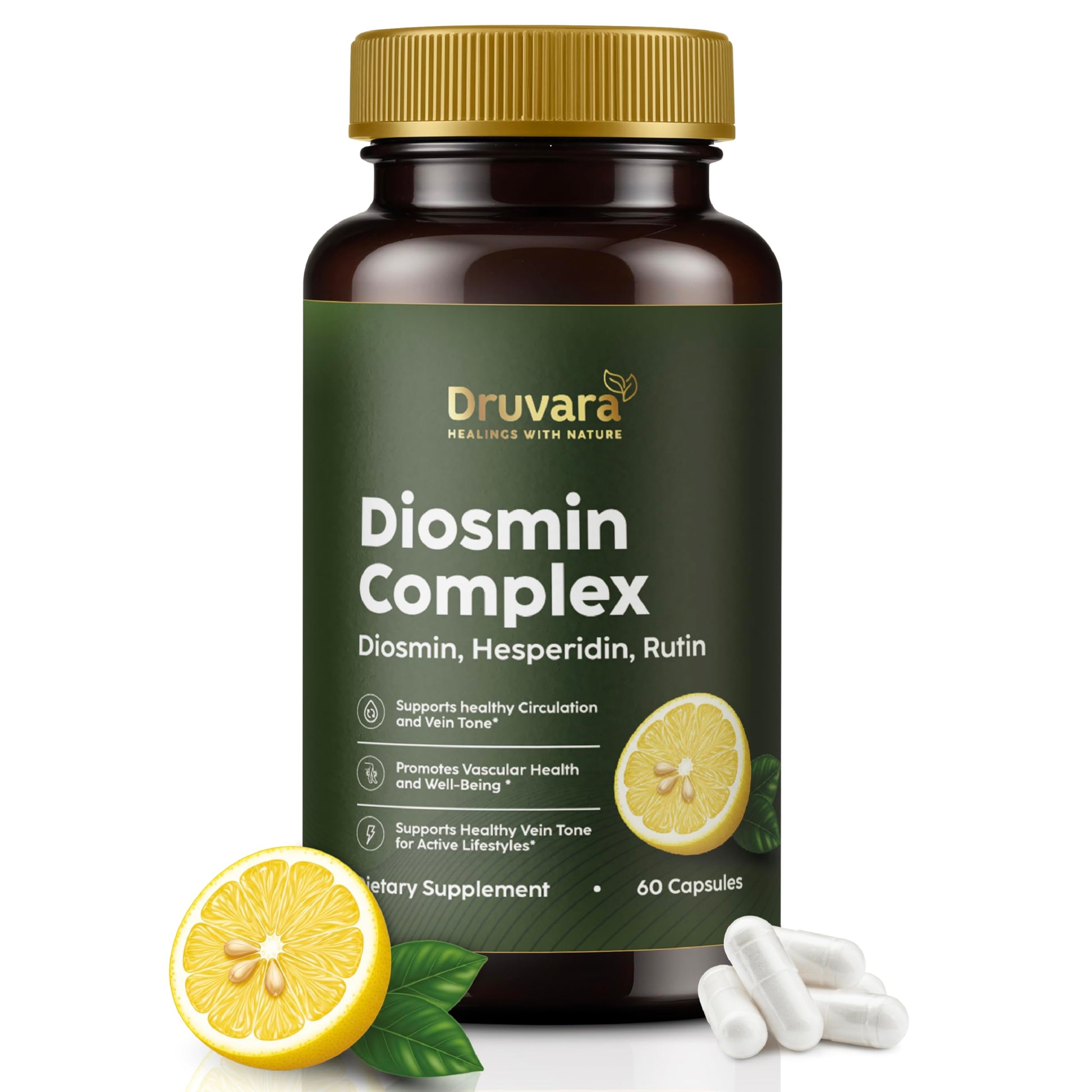Druvara Diosmin Hesperidin with Rutin & B Vitamins | Vein Support Supplement for Leg Comfort, Healthy Circulation, Vein Strength & Improved Mobility - 60 Capsules Druvara buy supplements canada
