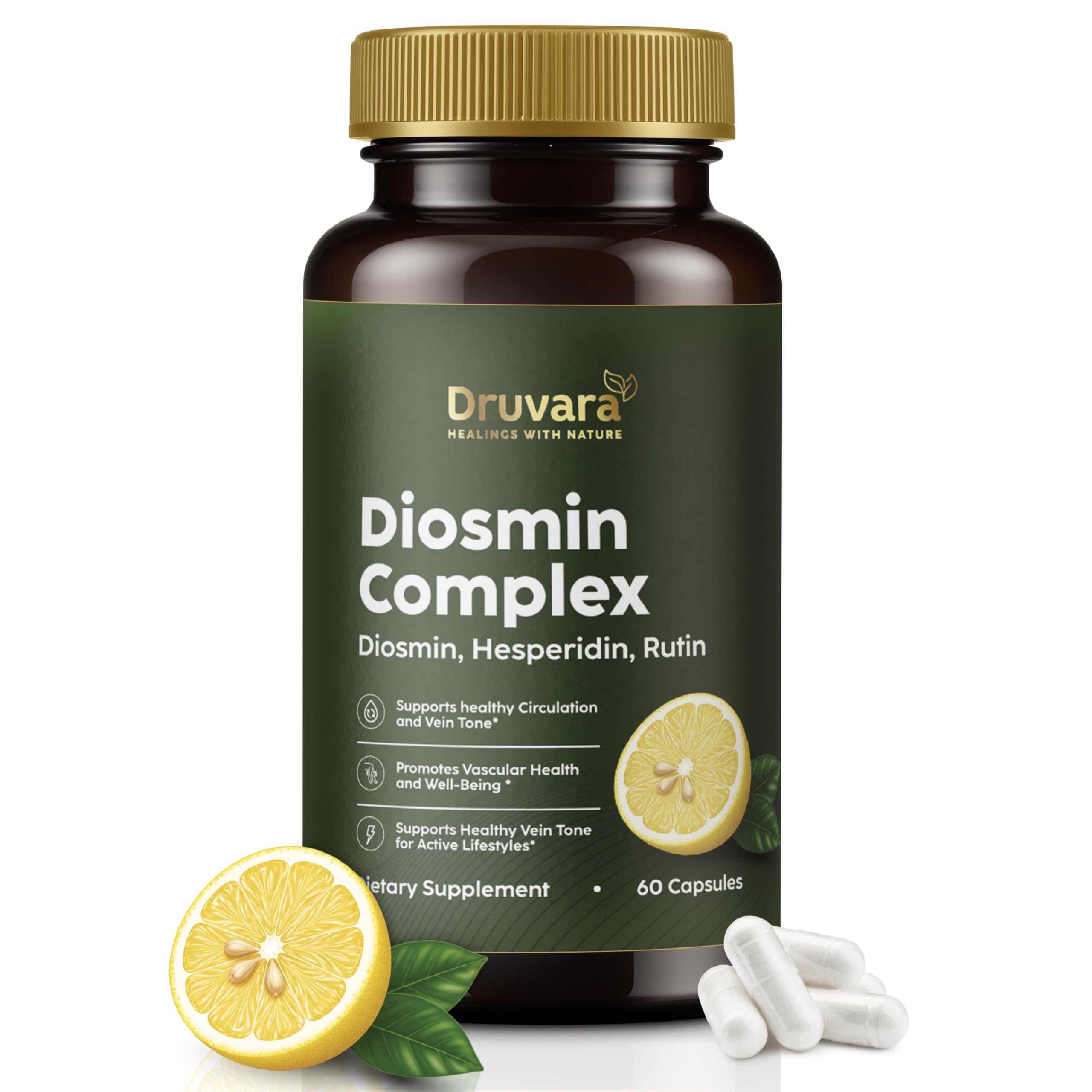 Druvara Diosmin Hesperidin with Rutin & B Vitamins | Vein Support Supplement for Leg Comfort, Healthy Circulation, Vein Strength & Improved Mobility - 60 Capsules Druvara buy supplements canada