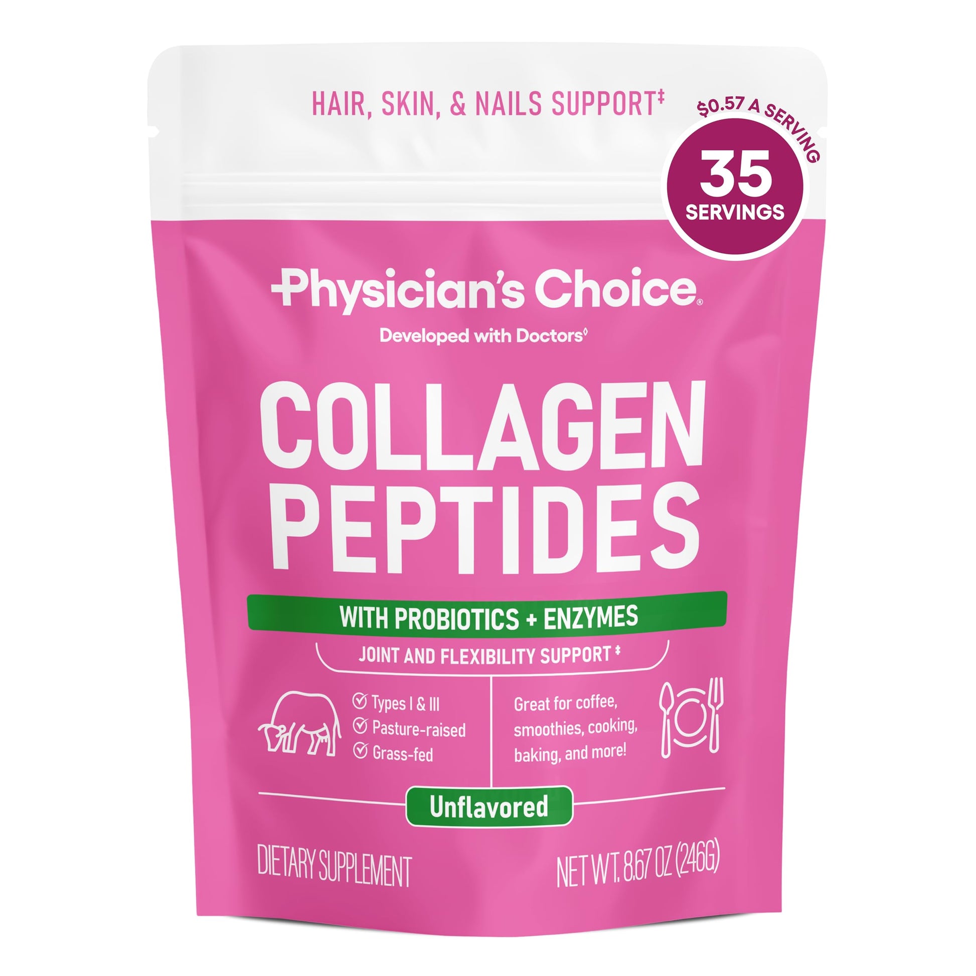 Physician's CHOICE Collagen Peptides - Hydrolyzed Protein Powder for Hair, Skin, Joints - Grass Fed, Non-GMO Physician's CHOICE buy supplements canada