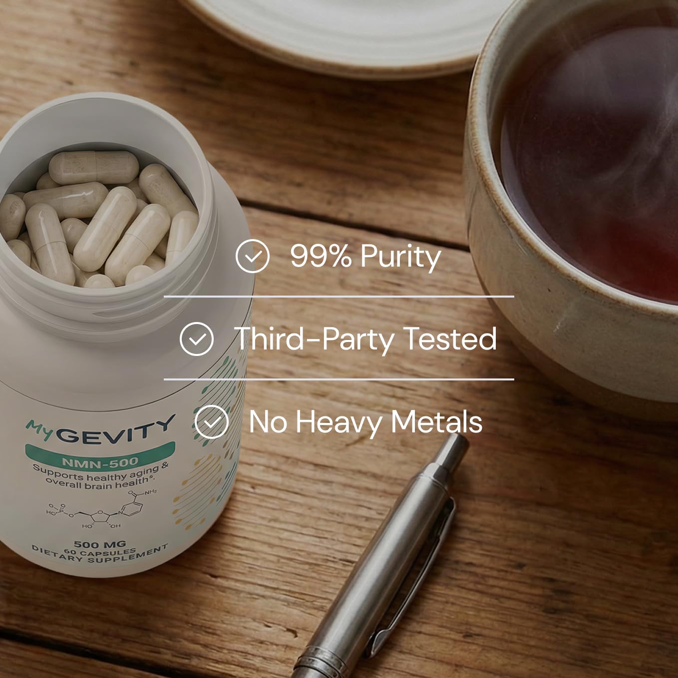 NMN 500mg per Serving – Over 99% Purity – Nicotinamide Mononucleotide Capsules for NAD+ Support, Cellular Energy & Healthy Aging – Vegan, Non-GMO, cGMP Certified Facility, Made in USA – 60 Capsules MyGevity buy supplements canada