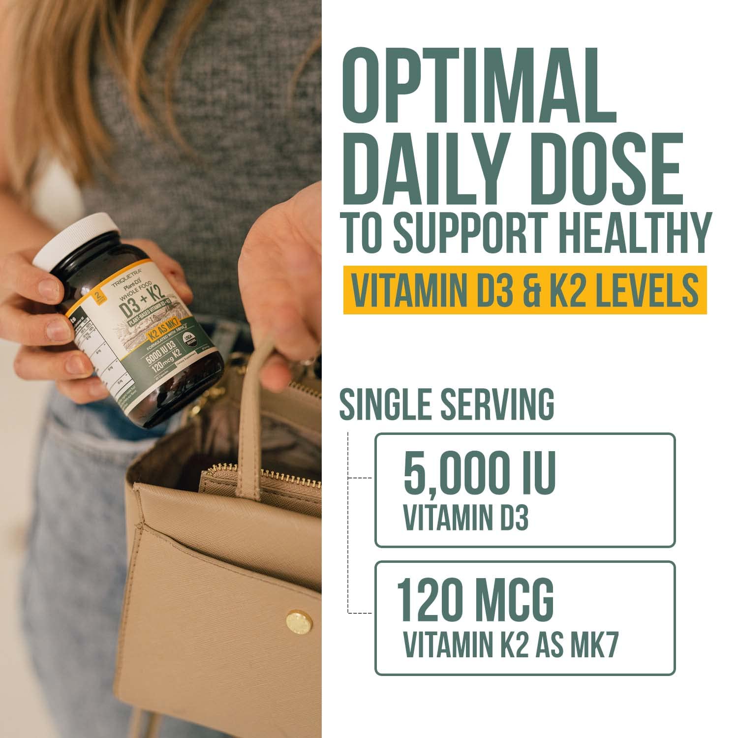 Organic Plant D3 + K2 | 5000 iu D3 + 120 mcg K2 as All-Trans MK7 from MenaQ7® - 100% Whole Food, Raw & Vegan | Enhanced Digestion with Prebiotic Triquetra Health buy supplements canada