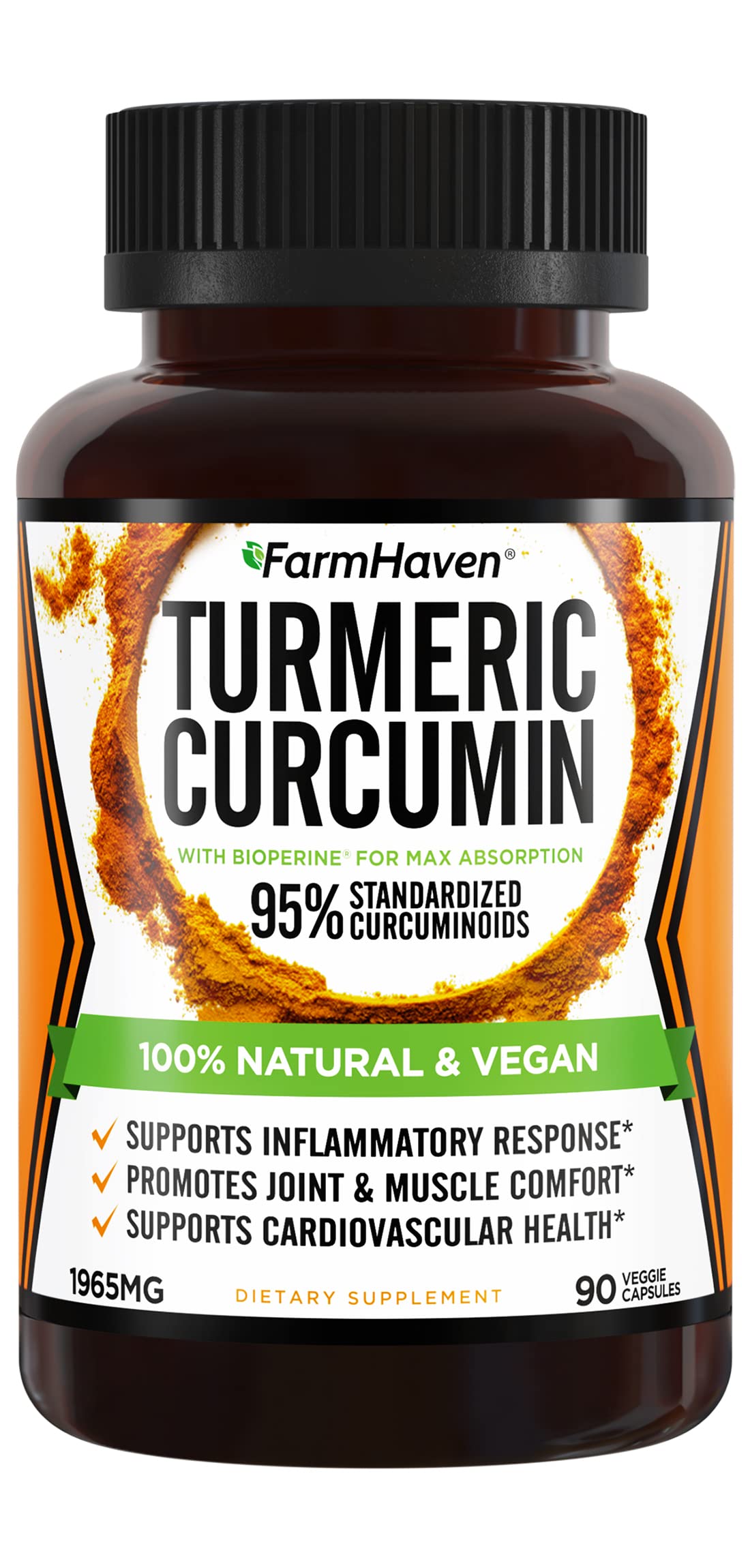 Turmeric Curcumin with BioPerine Black Pepper & 95% Curcuminoids, 1965mg, Maximum Absorption for Joint Support, Non-GMO Turmeric Capsules, FarmHaven buy supplements canada