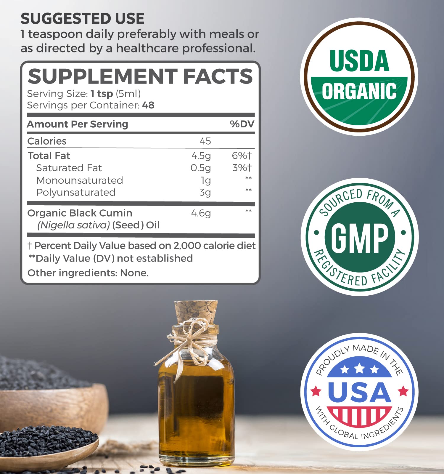 USDA Organic Black Cumin Seed Oil Liquid (8 fl oz) Premium Cold-Pressed Nigella Sativa Healths Harmony buy supplements canada