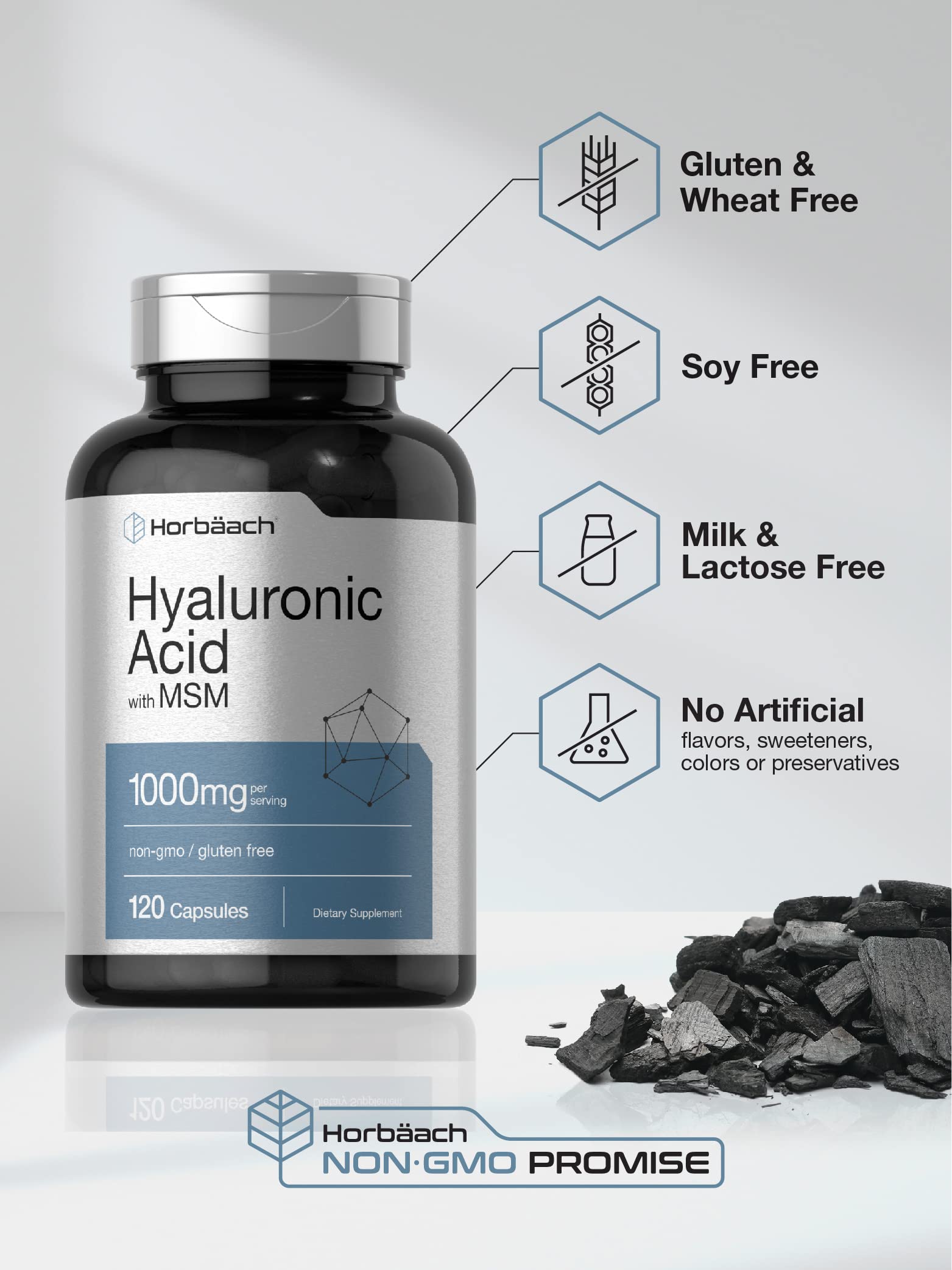 Horbäach Hyaluronic Acid with MSM | 1000 mg | 120 Capsules | Non-GMO and Gluten Free Supplement | Bioavailable Formula Horbäach buy supplements canada