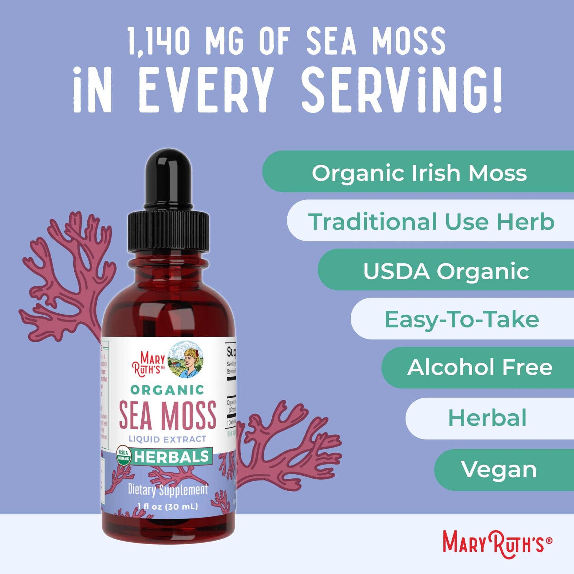 MaryRuth Organics Irish Sea Moss Liquid Drops | Chondrus Crispus | Wild Harvested | Organic Irish Moss Formulated for Adults & Kids Ages 14+ | Unflavored | Sugar Free | Vegan | Non-GMO | 1 Fl Oz MARYRUTH'S buy supplements canada