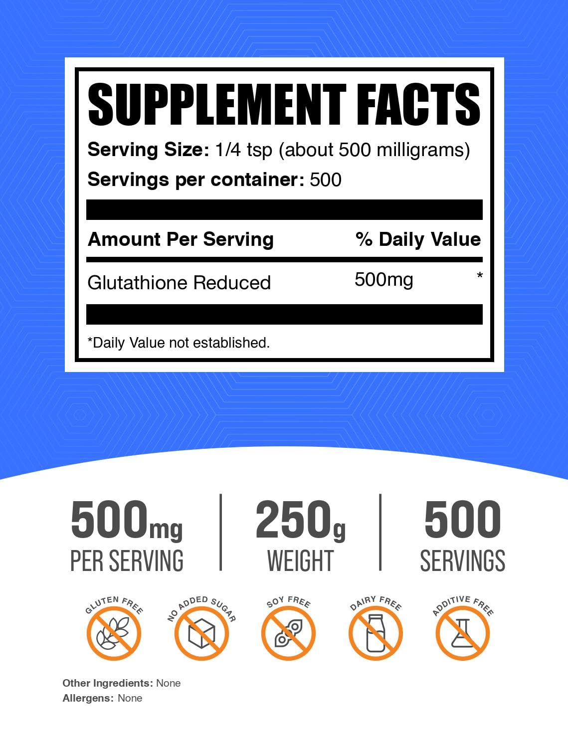 BulkSupplements.com Glutathione Reduced Powder - Glutathione Supplement, Reduced Glutathione Powder - Glutathione 500mg, Gluten Free, 500mg per Serving, 250g (8.8 oz) (Pack of 1) BulkSupplements buy supplements canada