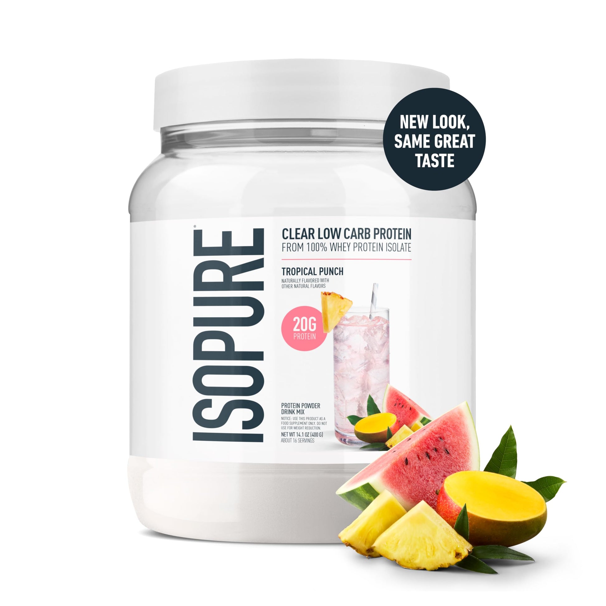 Isopure Clear Whey Isolate Protein Powder, Lactose Free, Gluten Free, Naturally Flavored, Tropical Punch, 20g Protein Per Serving, 14.1 Oz, 16 Servings (Packaging May Vary) Isopure buy supplements canada