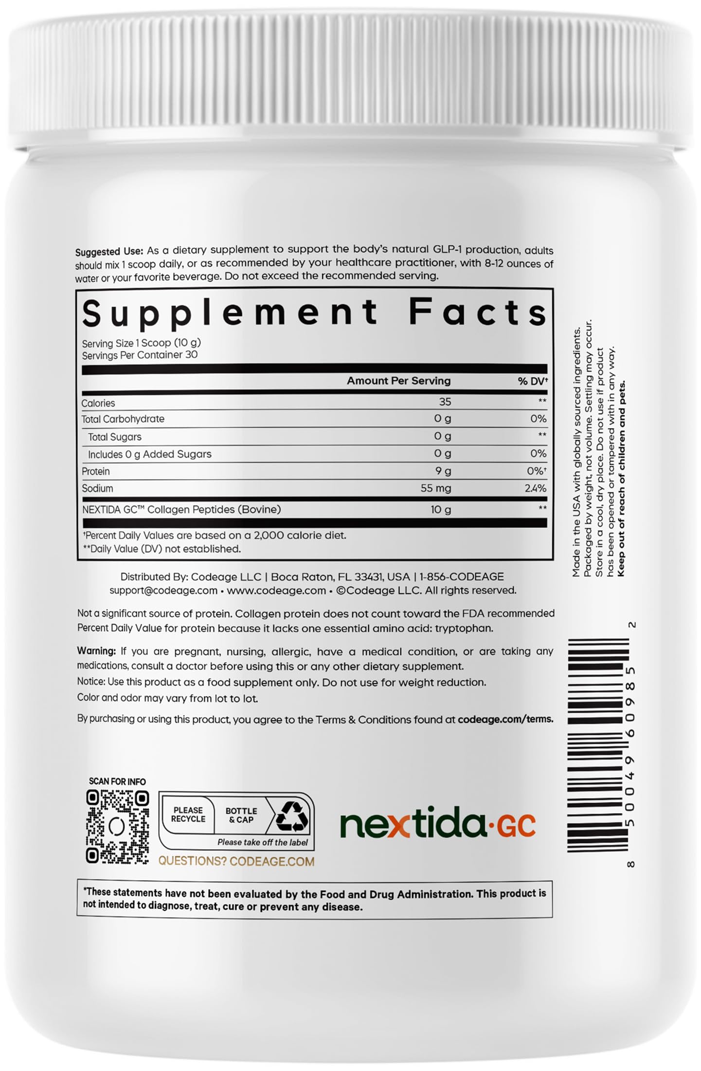 Codeage GLP-1 Collagen Powder Supplement - Nextida GC Collagen Peptides - GLP 1 Support - Hydrolyzed, Grass-Fed, Type I & III, Unflavored - Non-GMO, Gluten-Free, Dairy-Free - 10.58 Oz Codeage buy supplements canada