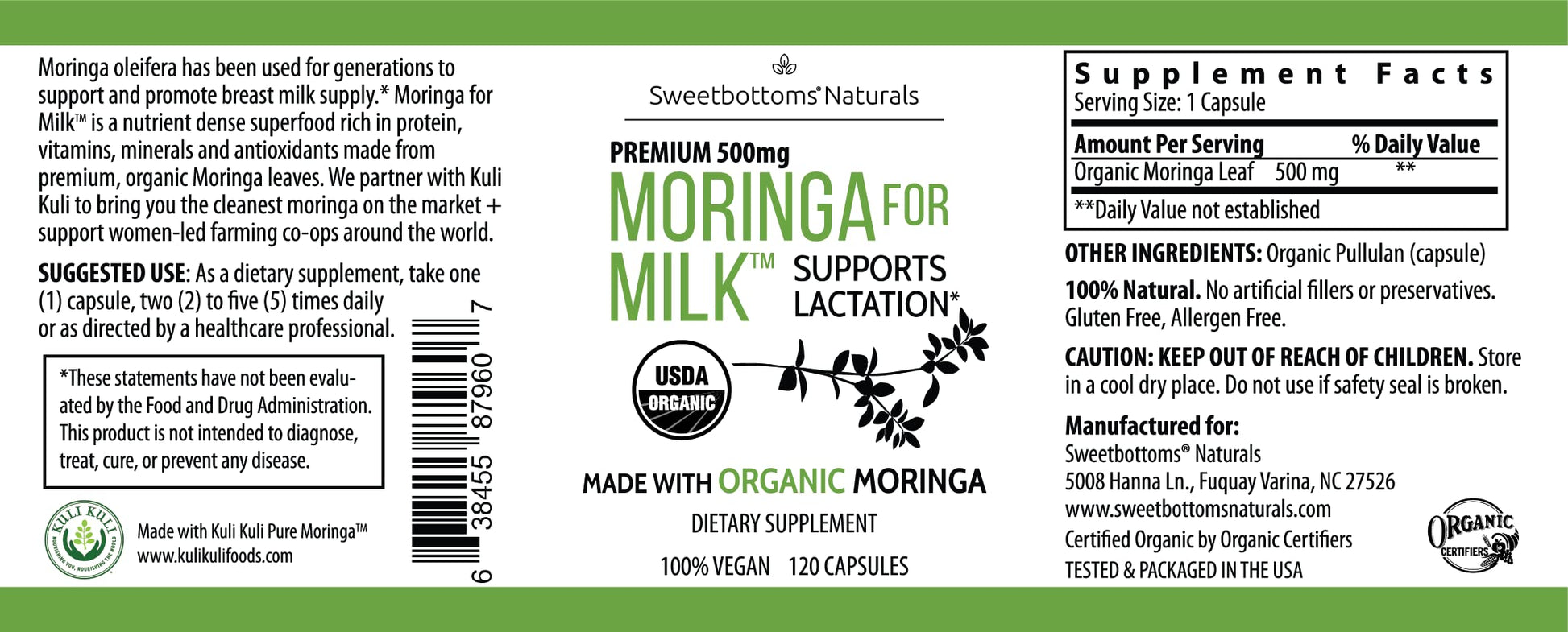 Lactation Supplement - Organic Moringa Capsules for Breastfeeding Support to Increase Breastmilk Supply (120 ct) Pure Malunggay Leaf Powder for Milk Production Booster Sweetbottoms buy supplements canada