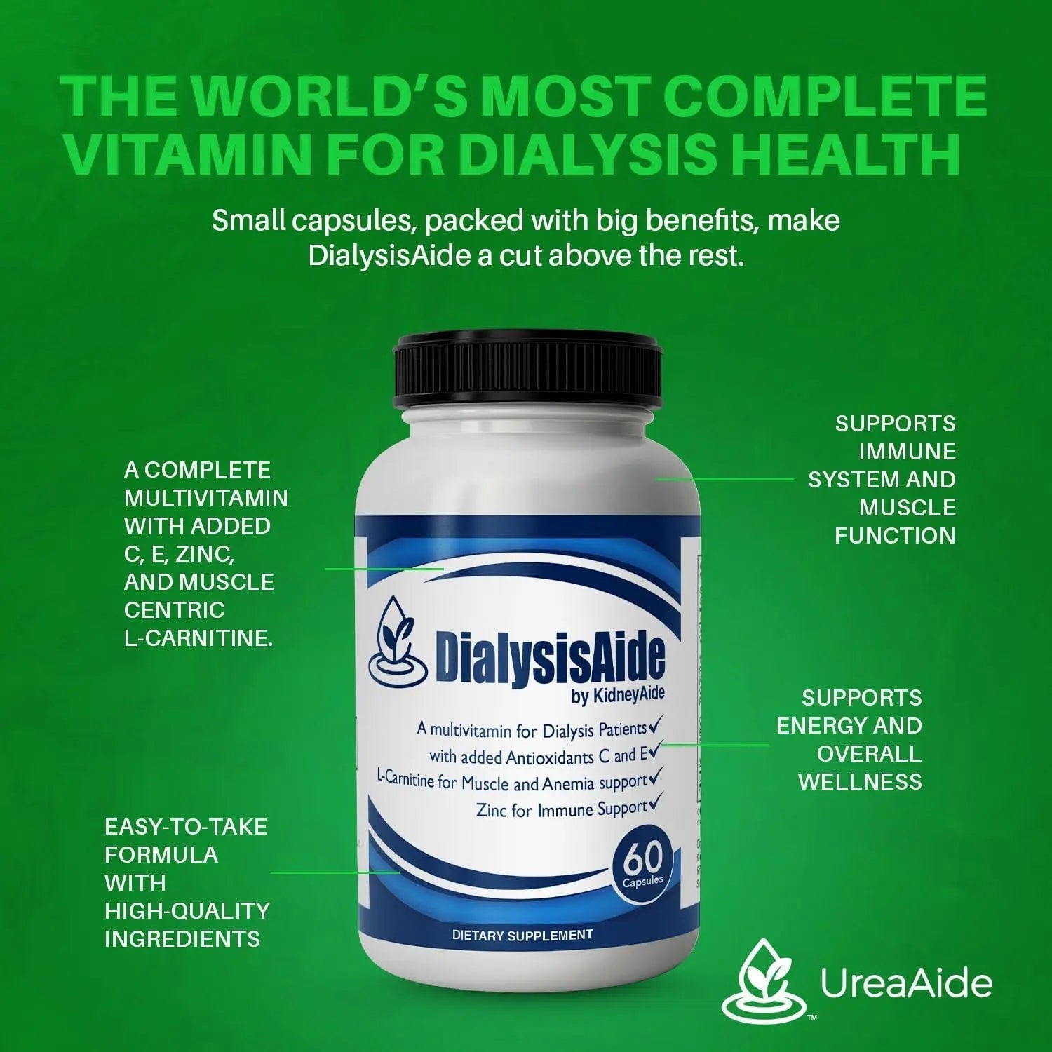 Renal Replacement Therapy Complete Multi Vitamin - 60 Capsules, 30 Day Supply, B-Complex, Antioxidant Vitamin C& E, L-Carnitine & Zinc Immune, Skin, Red Cell KidneyAide buy supplements canada
