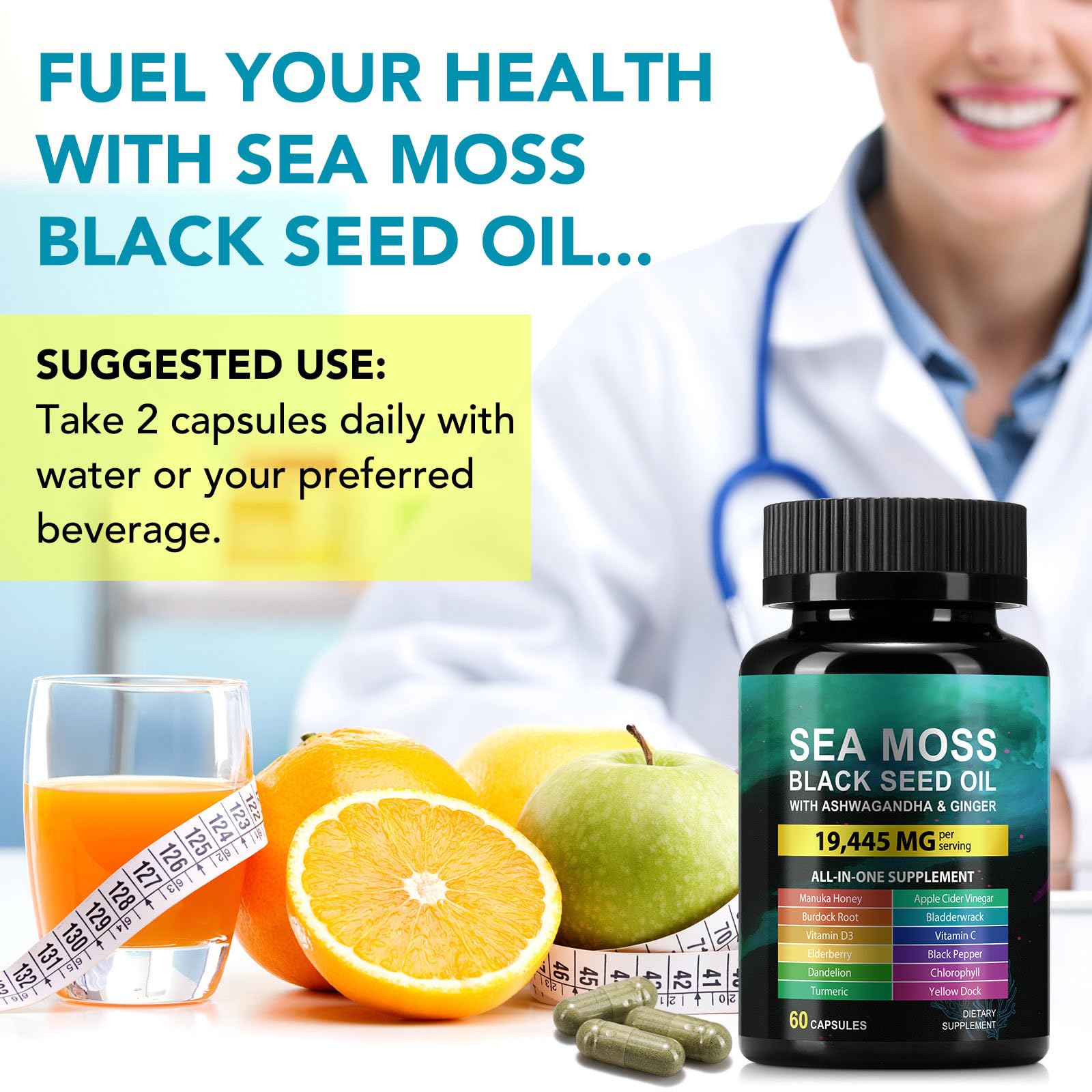 Sea Moss Black Seed Oil Ashwagandha Ginger Capsules, Seamoss Capsules Supplement with Bladderwrack Burdock & Vitamin C Vitamin D3 for Women & Men-Enhanced Immunity,60 Counts Vceeoy buy supplements canada