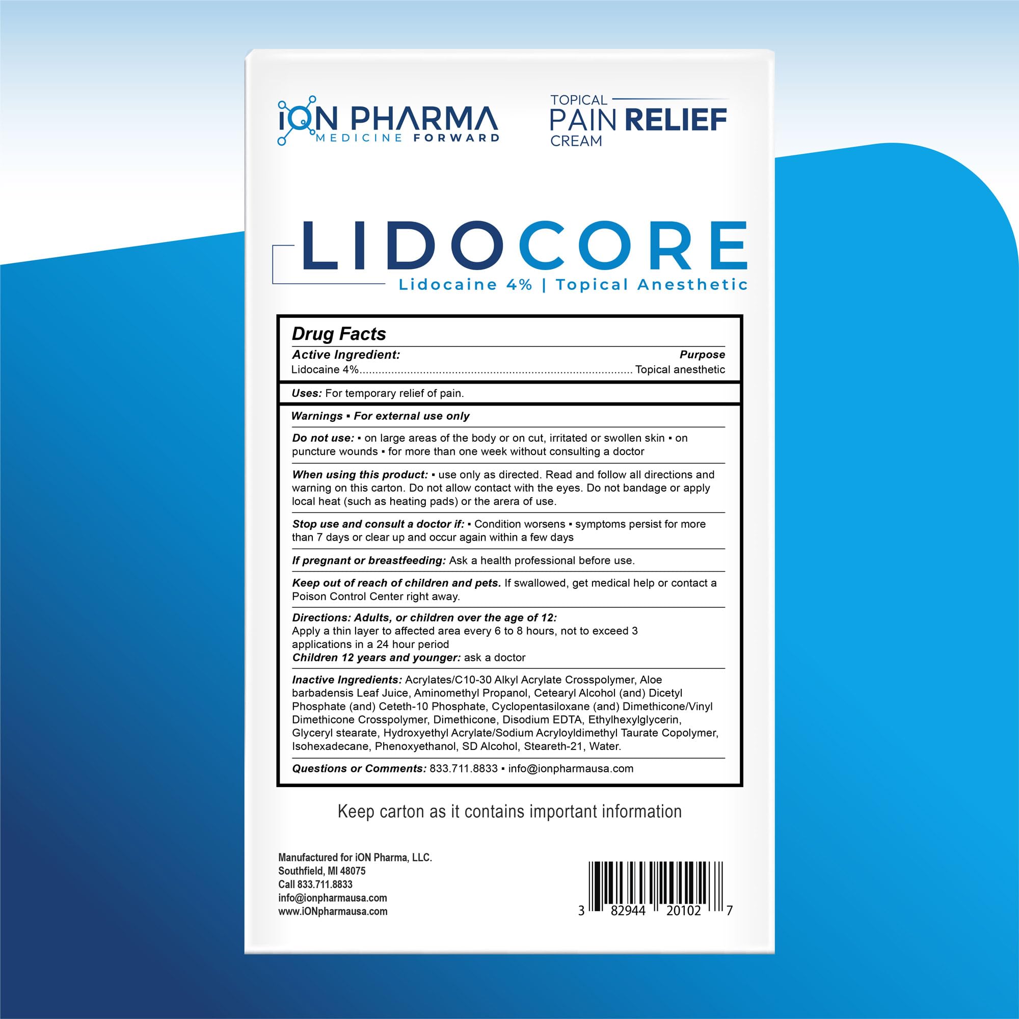 Lidocore Pain Relief Cream with 4% Lidocaine | Maximum Strength OTC | Safe & Compliant formula | Minor cuts, scrapes, insect bites, cold sores | Non-Greasy, Odor-free, Fragrance-Free | 2.7 oz (76.5 g) Lidocore buy supplements canada