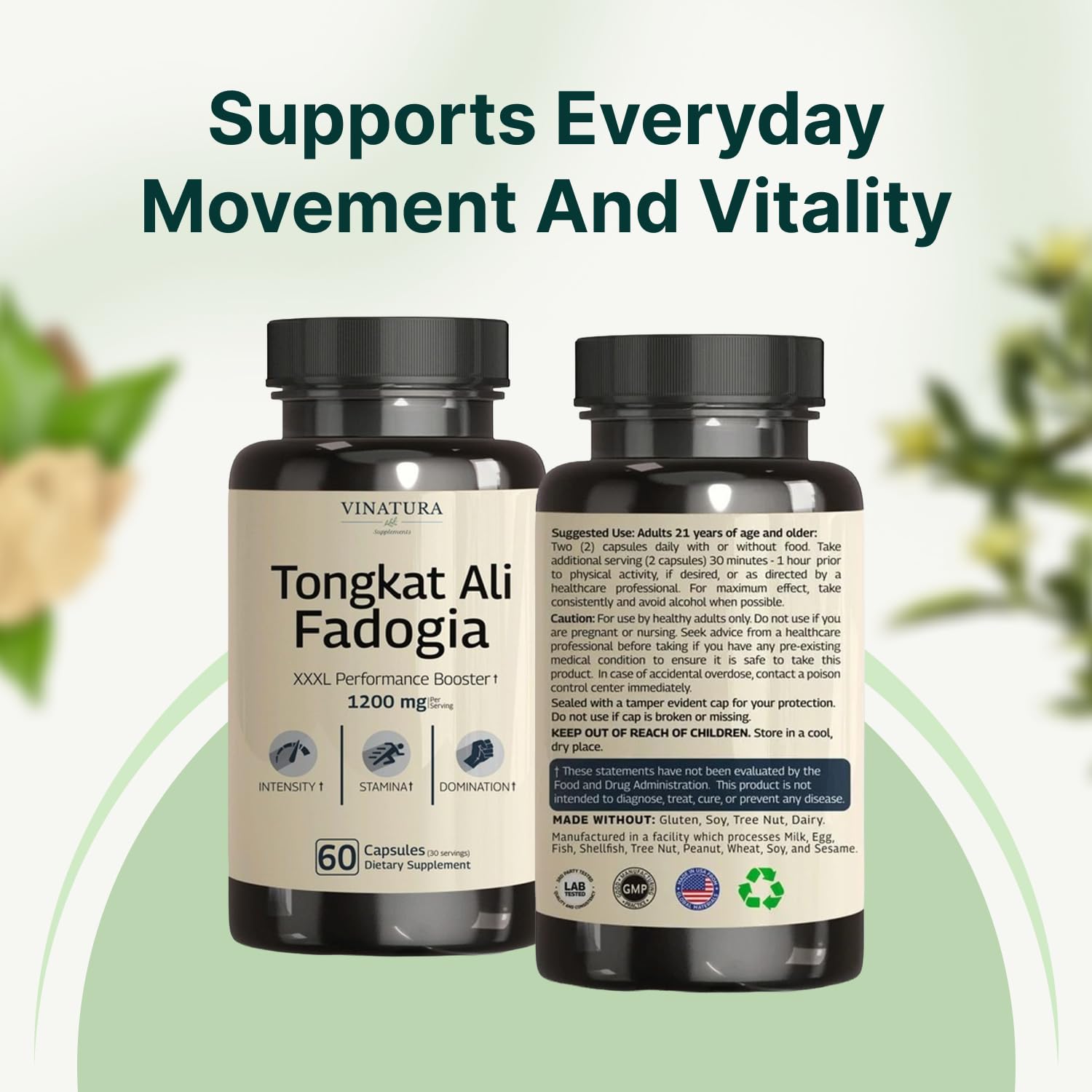Tongkat Ali Fadogia Agrestis - 1200mg, Enhanced with Nitric Oxide Booster Supplement, Longjack Tongkat Ali for Men, VINATURA buy supplements canada