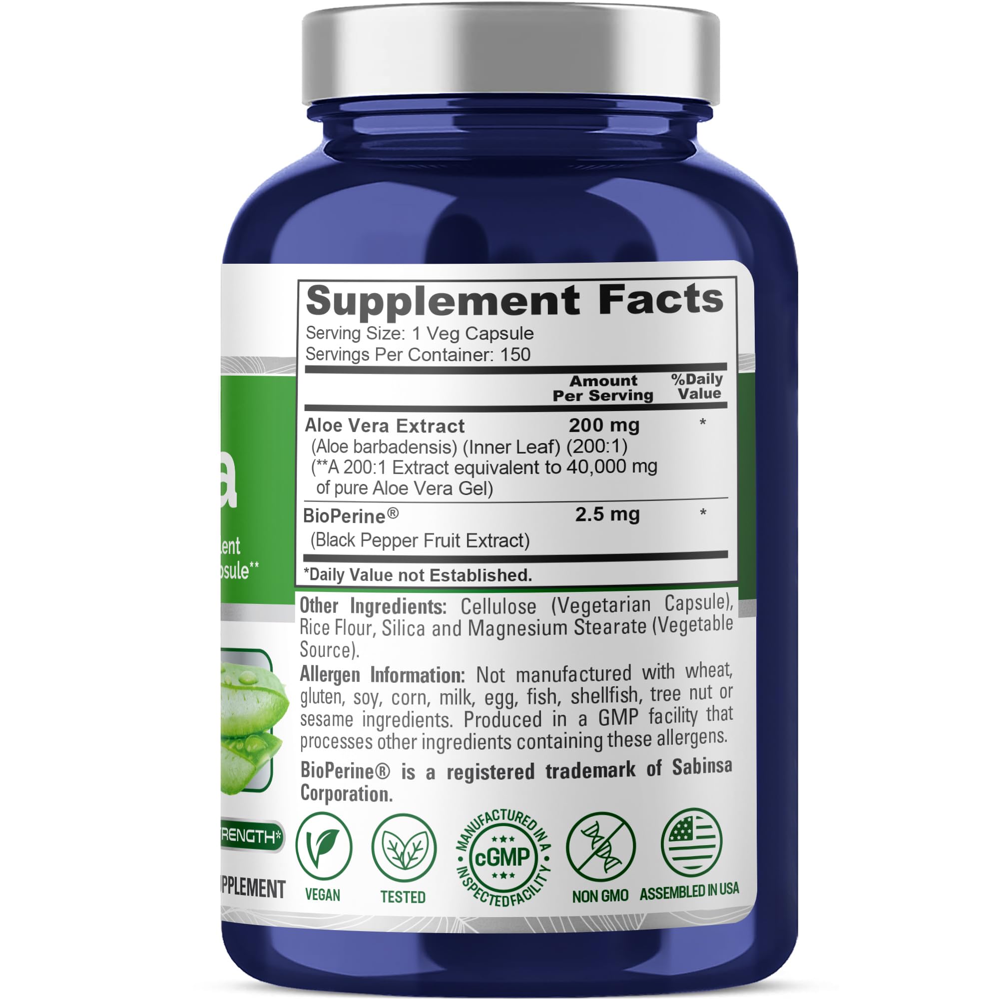 NusaPure Aloe Vera 40,000mg Per Veggie Caps - 150 Count - Aloe Vera Gel Supplement - Extract 200:1, Vegetarian, Non-GMO, Bioperine NusaPure buy supplements canada