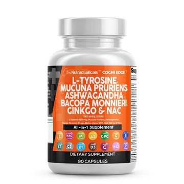Clean Nutraceuticals L Tyrosine Mucuna Pruriens Bacopa Monnieri Ashwagandha Focus Supplement w/N-Acetyl Cysteine NAC 5-HTP Ginkgo Biloba Alpha GPC Vitamin C D B1 B12 Clean Nutraceuticals buy supplements canada