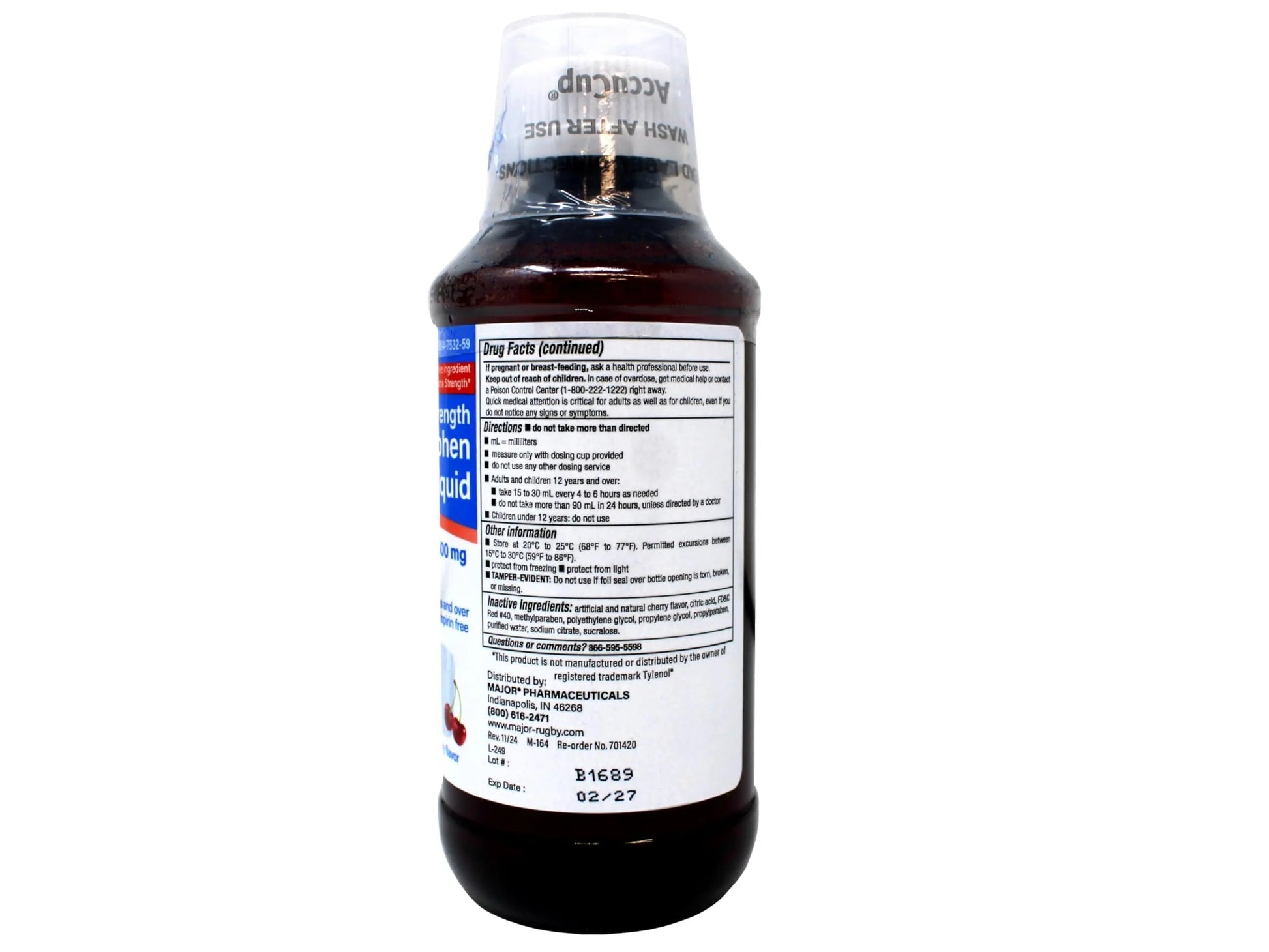 MAJOR Adult Extra Strength Liquid Acetaminophen - 500 mg Acetaminophen/15 mL Dose - Pain Reliever and Fever Reducer - Cherry Flavor - 8 Fl Oz MAJOR buy supplements canada