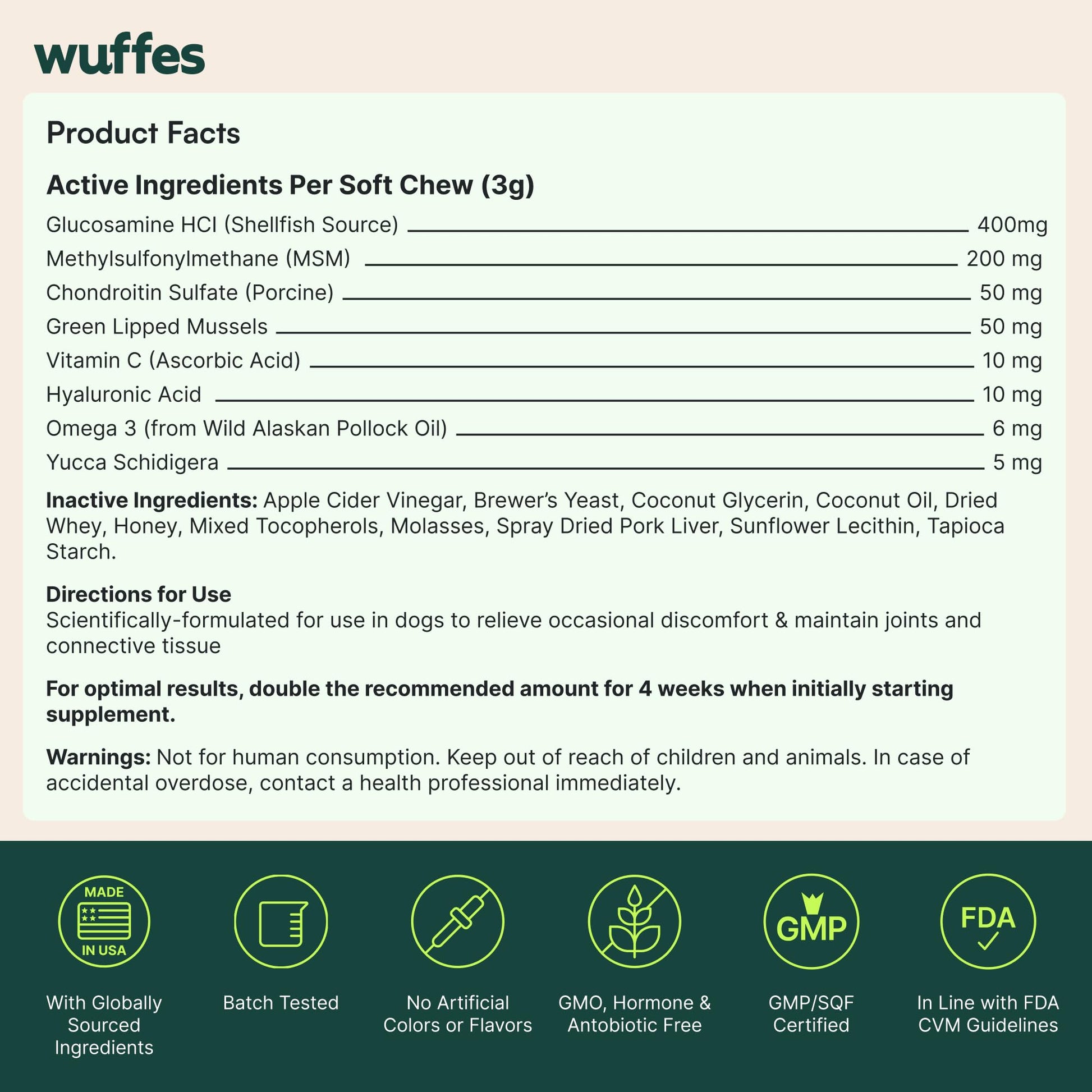 Wuffes Chewable Dog Hip & Joint Supplement - Glucosamine & Chondroitin Chews - Dog Joint Supplements & Vitamins - Extended Joint Care (Small&Medium Breeds (0-65 lbs), 180 Chews (Pack of 3)) Wuffes buy supplements canada