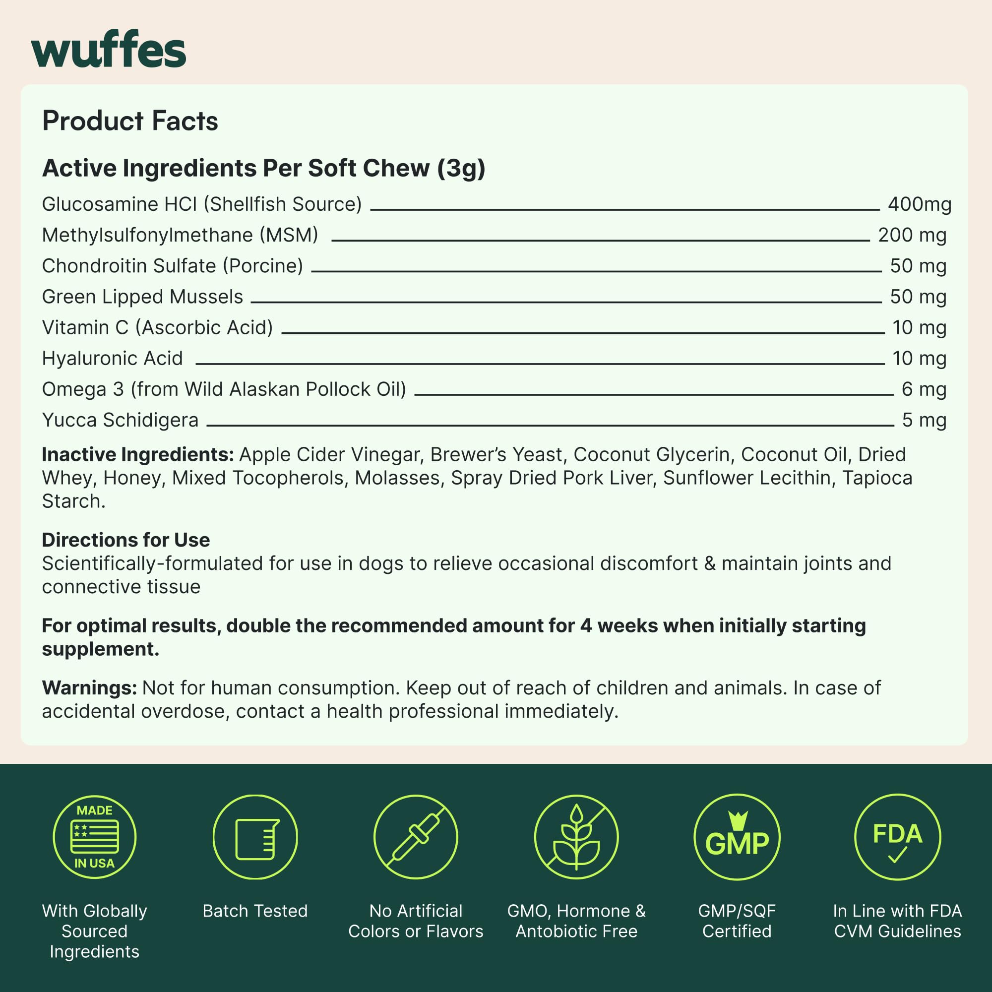 Wuffes Chewable Dog Hip & Joint Supplement - Glucosamine & Chondroitin Chews - Dog Joint Supplements & Vitamins - Extended Joint Care (Small&Medium Breeds (0-65 lbs), 180 Chews (Pack of 3)) Wuffes buy supplements canada