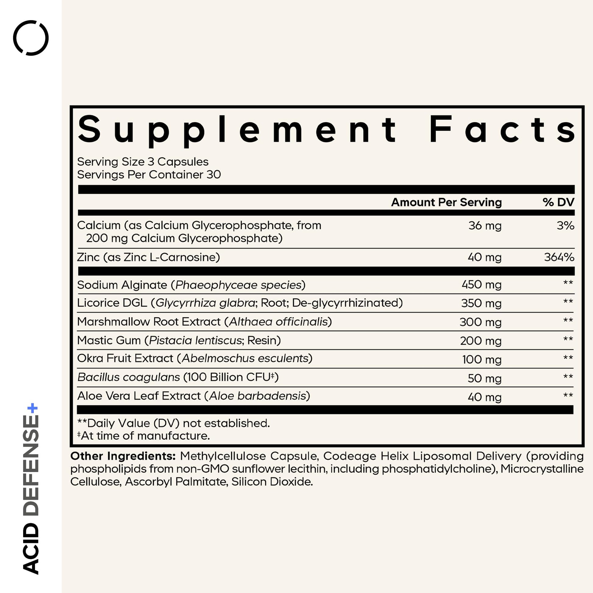 Codeage Acid Defense+ Supplement - Marshmallow Root, DGL Licorice, Aloe Vera, Probiotics, Alginic Acid, Zinc-L-Carnosine, Mastic Gum, Okra Fruit - Digestion Support - Non-GMO - 90 Capsules Codeage buy supplements canada
