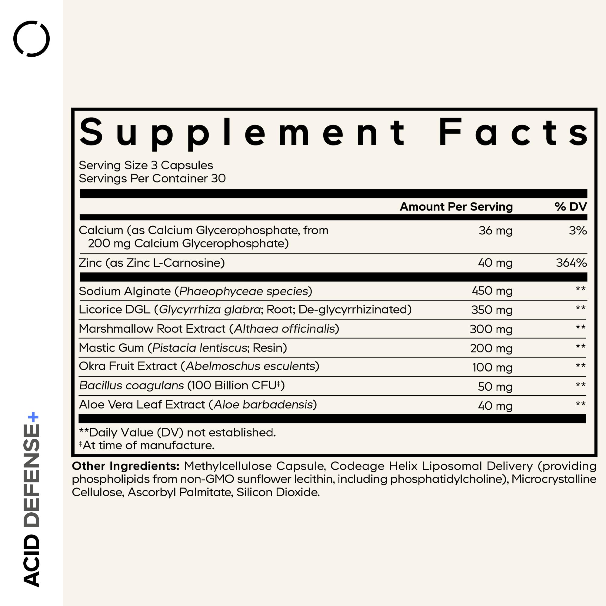Codeage Acid Defense+ Supplement - Marshmallow Root, DGL Licorice, Aloe Vera, Probiotics, Alginic Acid, Zinc-L-Carnosine, Mastic Gum, Okra Fruit - Digestion Support - Non-GMO - 90 Capsules Codeage buy supplements canada