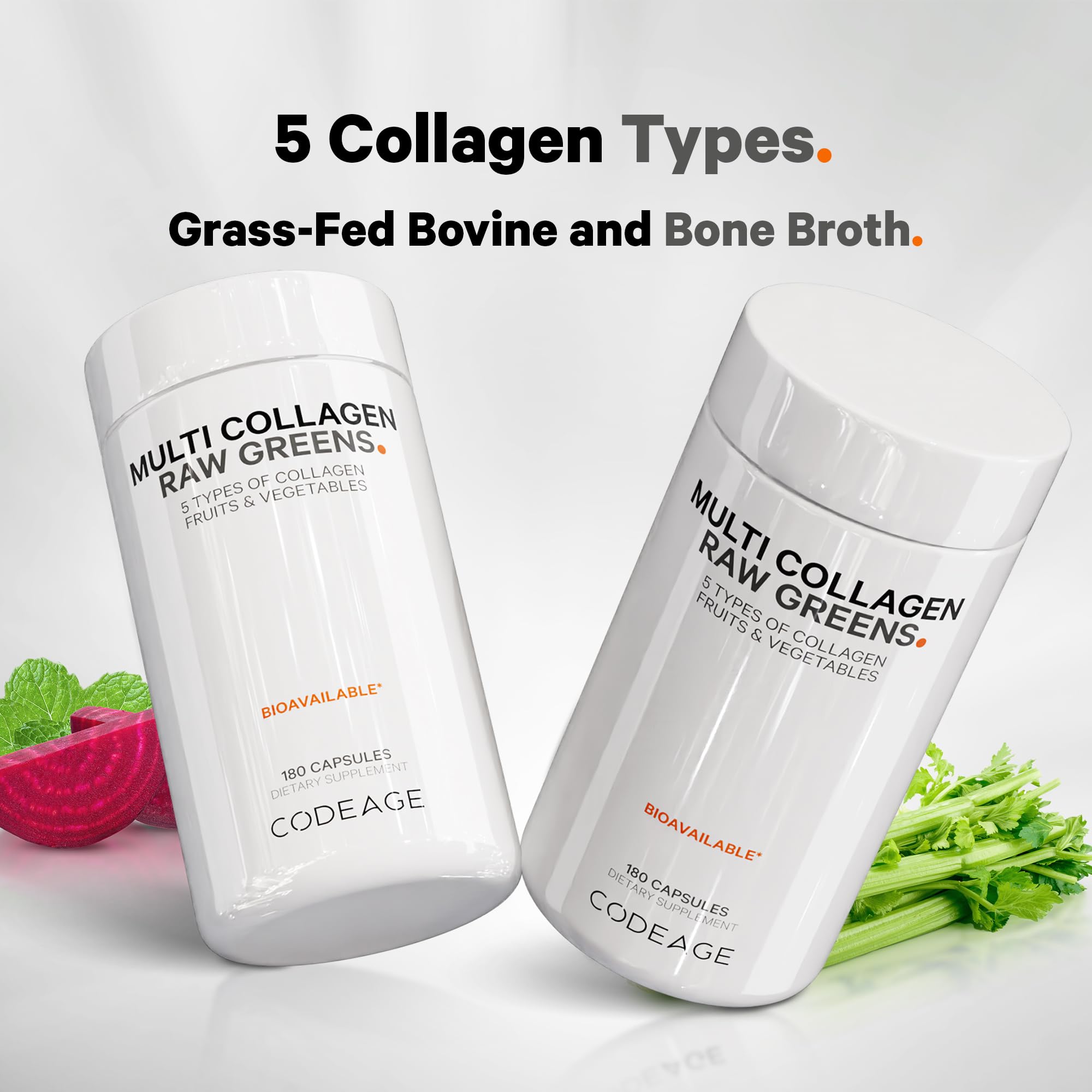 Codeage Multi Collagen Protein + Organic Raw Greens Superfood Capsules Supplement, 21 Fruits & Veggies, Grass-Fed Hydrolyzed Collagen Peptides, 5 Types All-in-One, 180 Count Codeage buy supplements canada