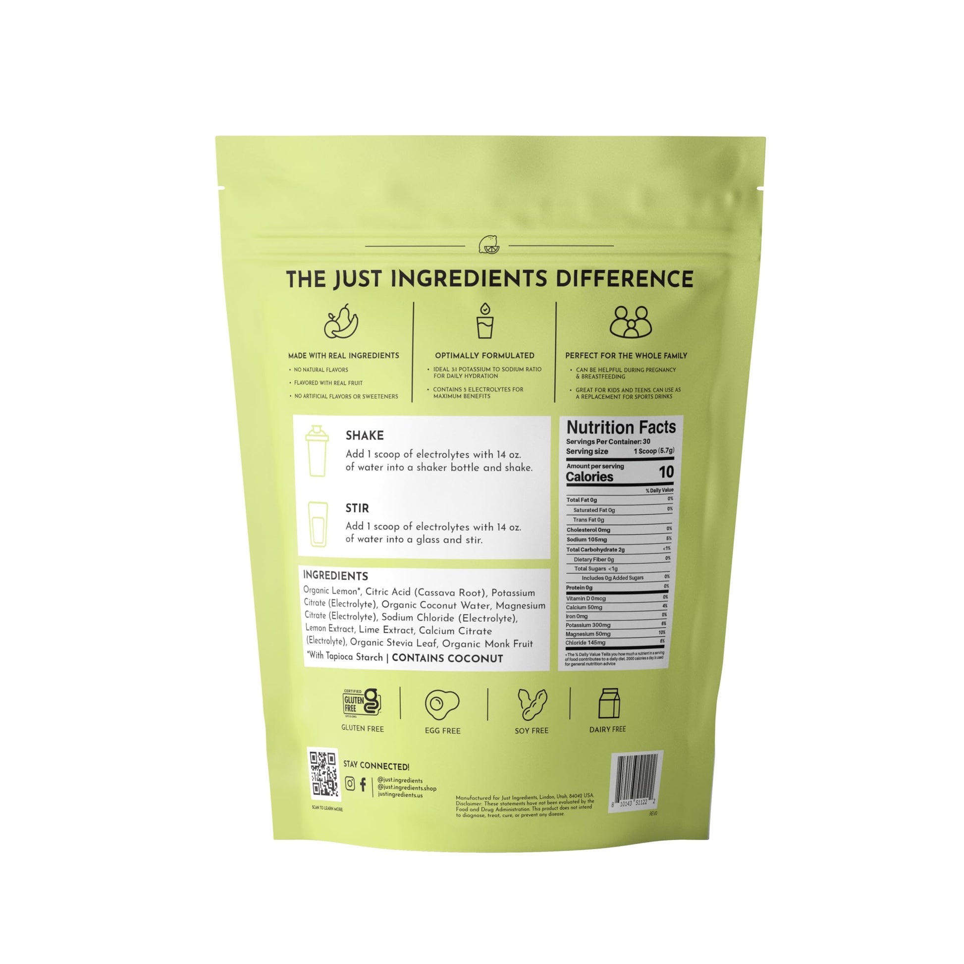 Lemon Lime Electrolytes – 30‑Serving Hydration Drink Mix with Coconut Water, Sea Salt, and Trace Minerals – Supports Energy, Recovery, and Electrolyte Balance* JUST INGREDIENTS buy supplements canada