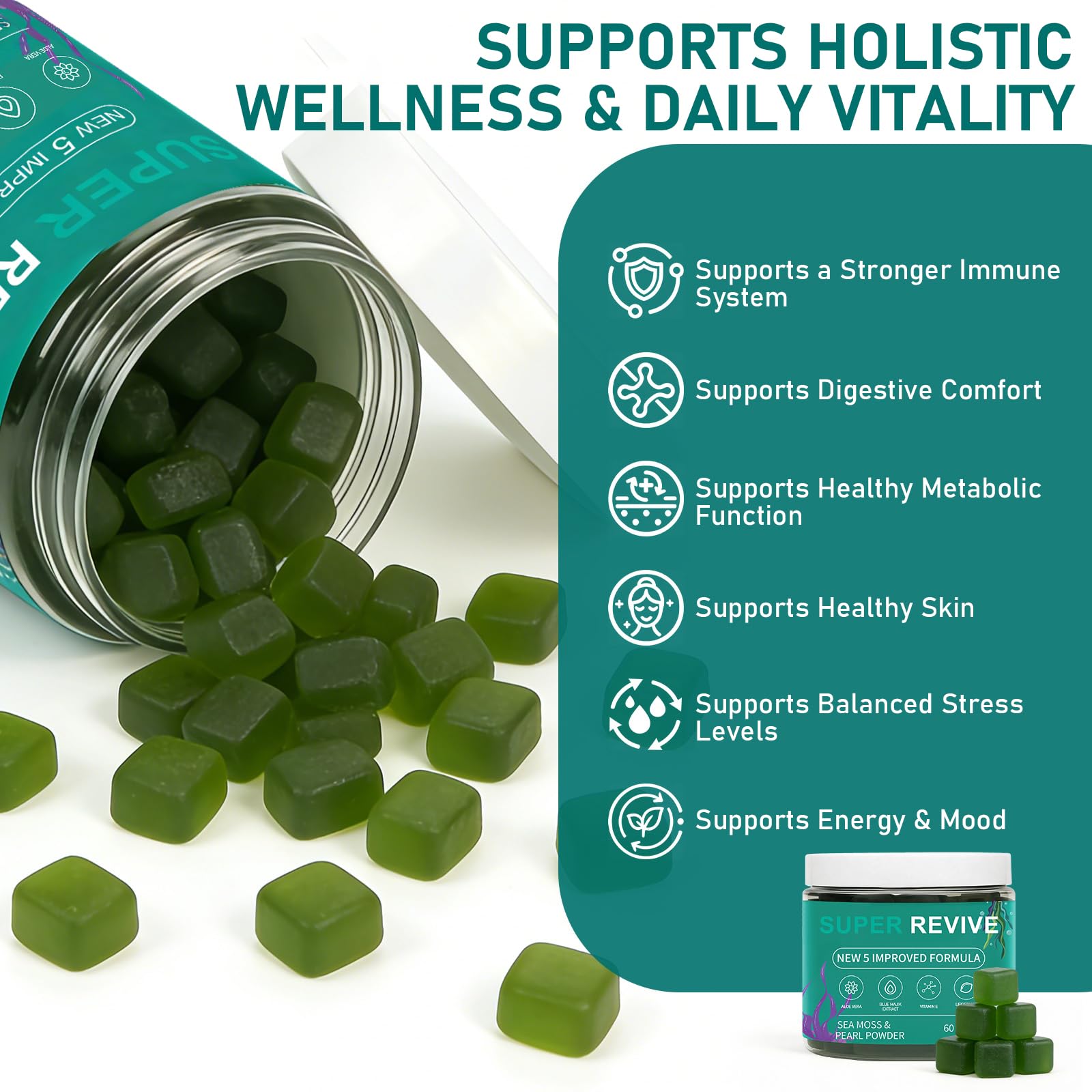 caicieter Super Revive Gummies for Hair Loss - Sea Moss Gummies with Vitamin C, E, Aloe Vera & Pearl Powder Glow, Promotes Thicker, Fuller & Stronger Hair - 60 Count caicieter buy supplements canada