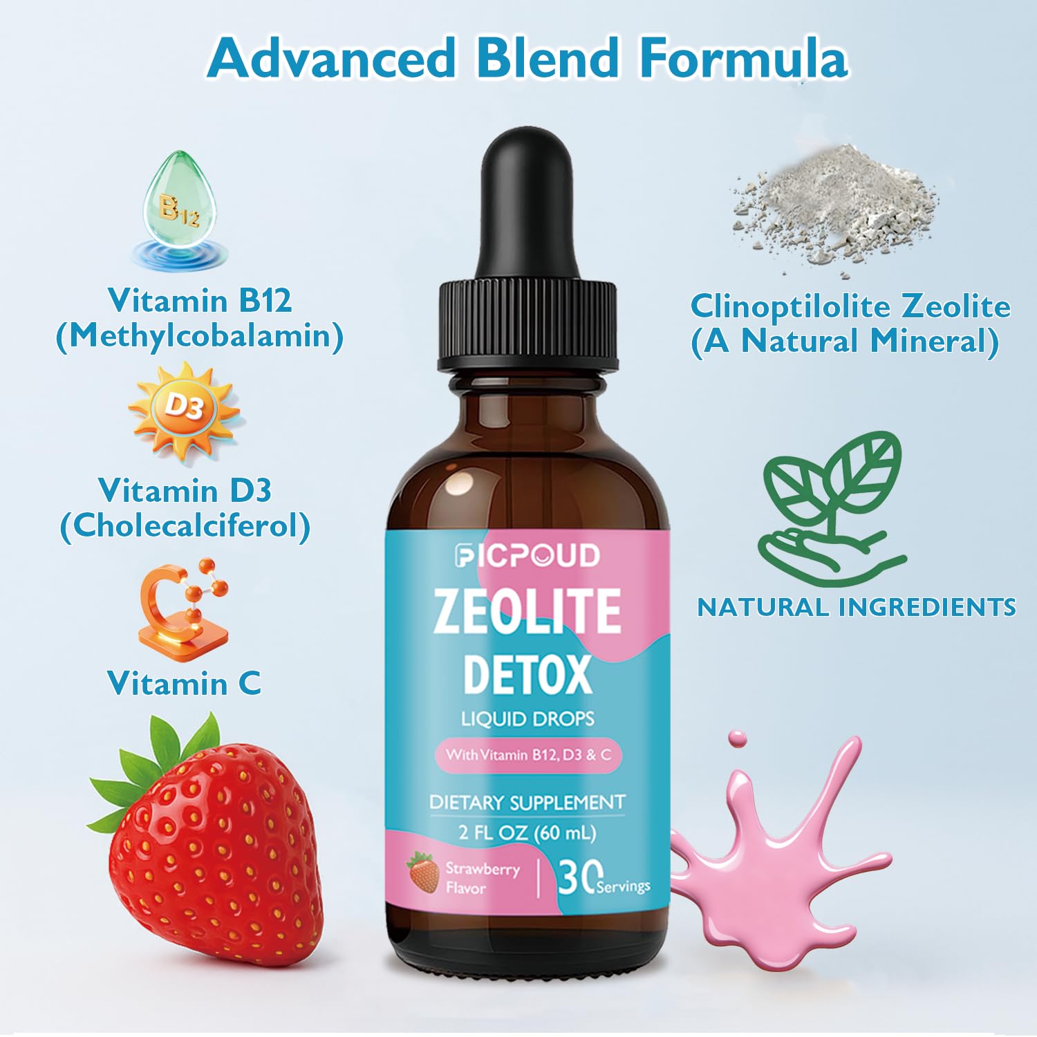Ficpoud Zeolite Detox for Kids & Adults – Pure Zeolite clinoptilolite Liquid Drops with Vitamin B12, C & D3 – Gentle Daily Cleanse for Gut, Immune, Energy & Speech Support, Strawberry Flavor, 2 Fl Oz Ficpoud buy supplements canada