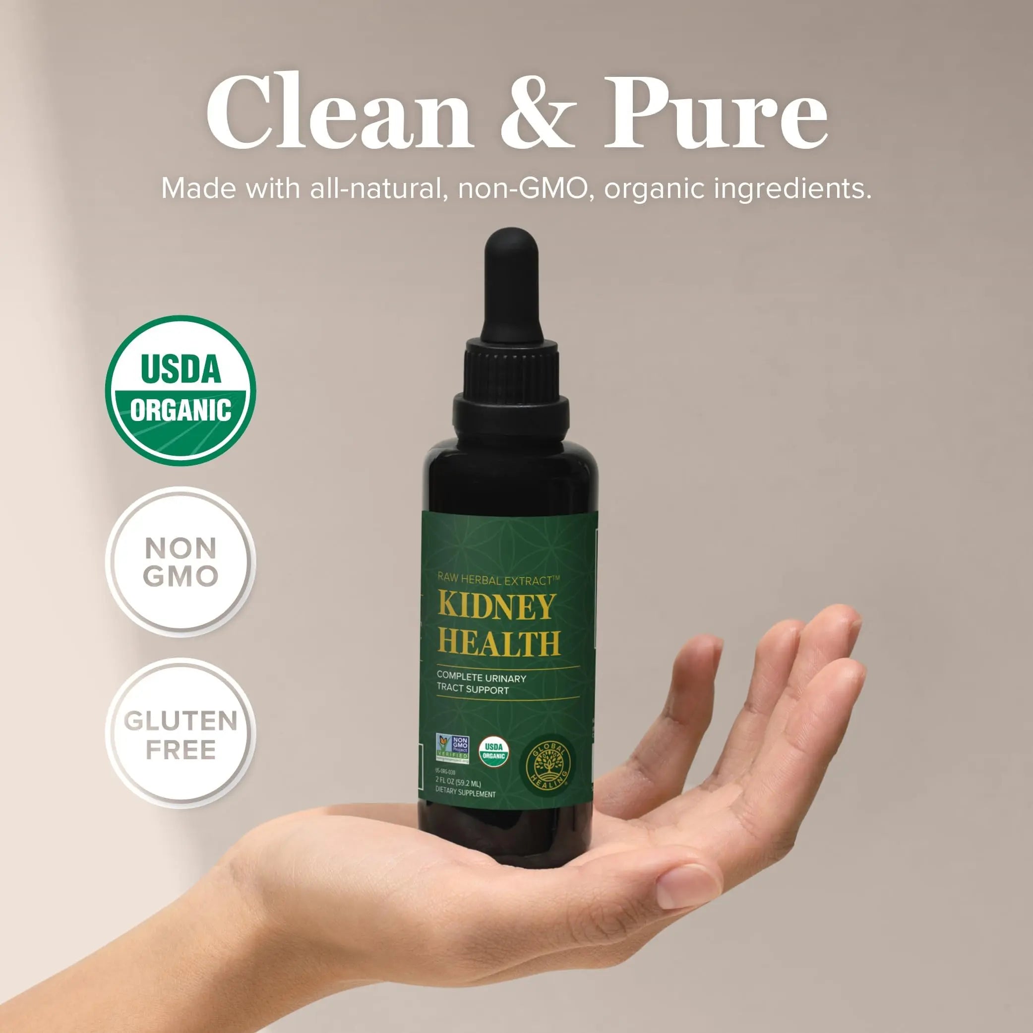 Global Healing USDA Organic Kidney Health with Cranberry & Hydrangea - Kidney Cleanse Liquid Supplement & Stones Dissolver for Urinary Health - Detox & Repair Formula for Bladder Control - 2 Fl Oz Global Healing Center buy supplements canada