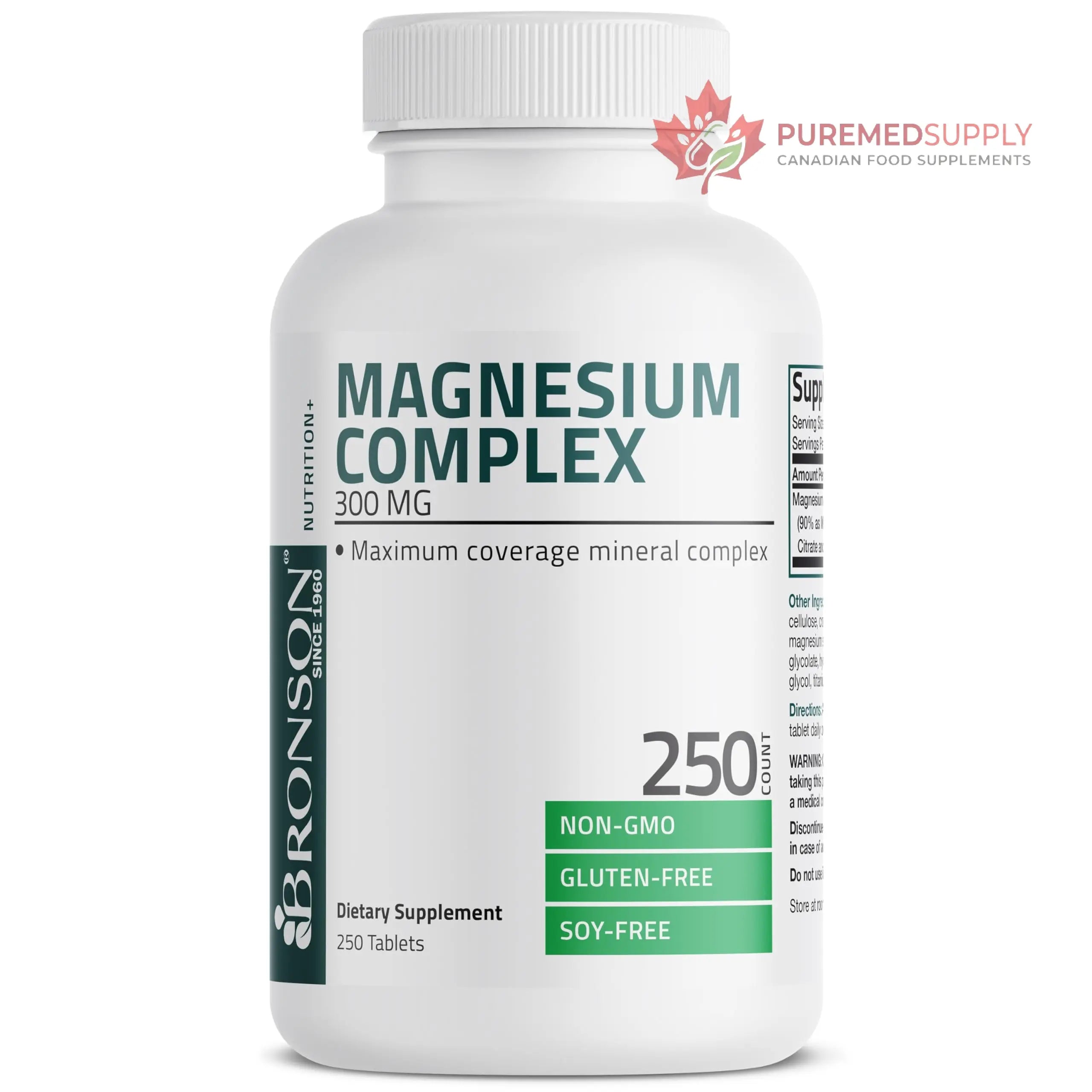 Bronson Triple Magnesium Complex Maximum Coverage 300mg - Non-GMO Formula, 250 Tablets Bronson buy supplements canada