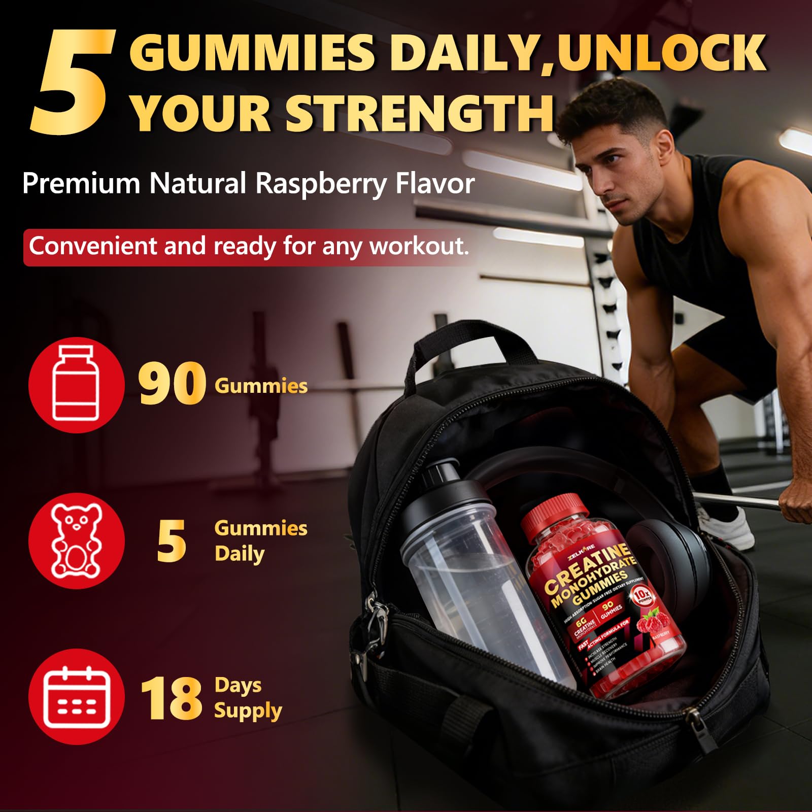 ZELKORE Creatine Monohydrate Gummies 6000mg for Men & Women, Sugar Free Creatine Gummy for Pre & Post Workout, High Absorption Supplement with BCAA, Support Boost Strength, ZelKore buy supplements canada