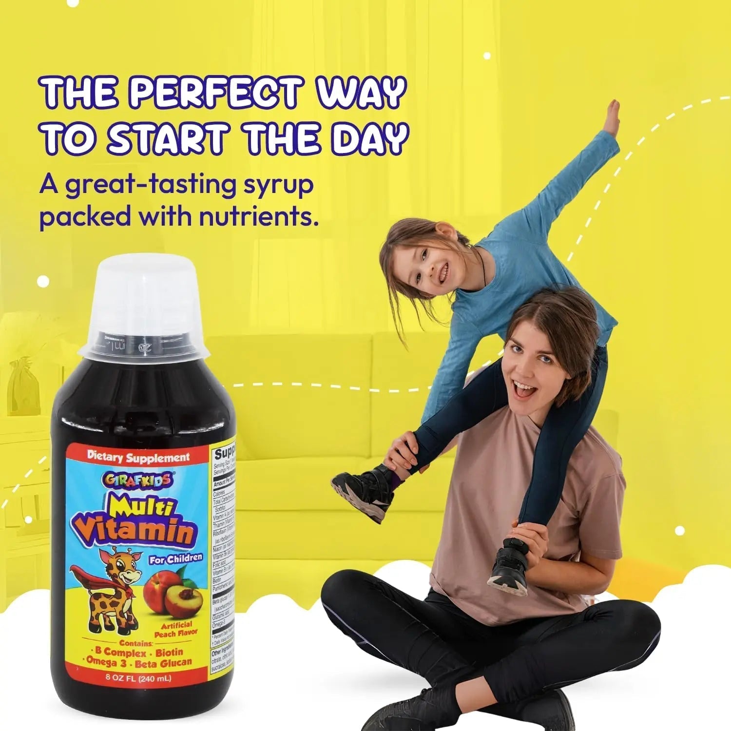 GirafKids Liquid Multivitamin for Kids Ages 4+, 8oz - Daily Child Vitamins with Biotin, Vitamin A, B Complex, Folic Acid, Omega-3 & Beta Glucan PHARMADEL buy supplements canada