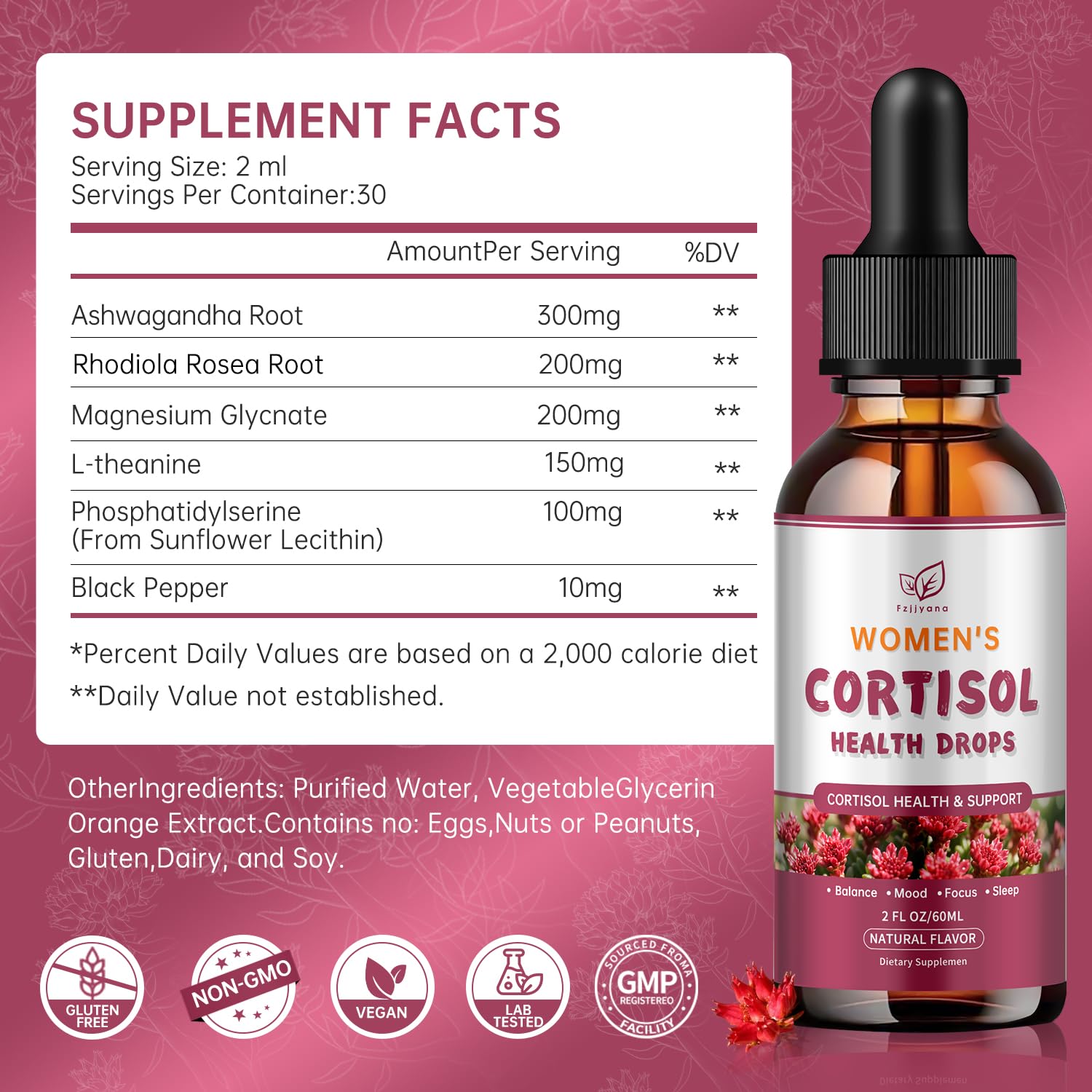 Cortisol Manager Liquid Drops, Cortisol Supplements for Women, with magnesium ashwagandha, rhodiola rosea,l-theanine,Phosphatidylserine-Promote Relaxation and Support Mood- 30 Day Vegan Supply Fzjjyana buy supplements canada