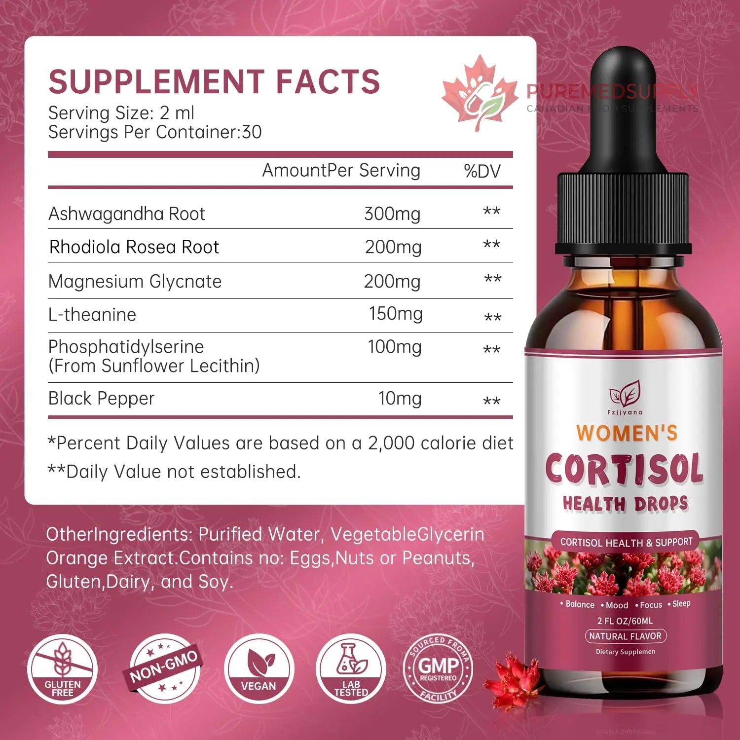 Cortisol Manager Liquid Drops, Cortisol Supplements for Women, with magnesium ashwagandha, rhodiola rosea,l-theanine,Phosphatidylserine-Promote Relaxation and Support Mood- 30 Day Vegan Supply Fzjjyana buy supplements canada