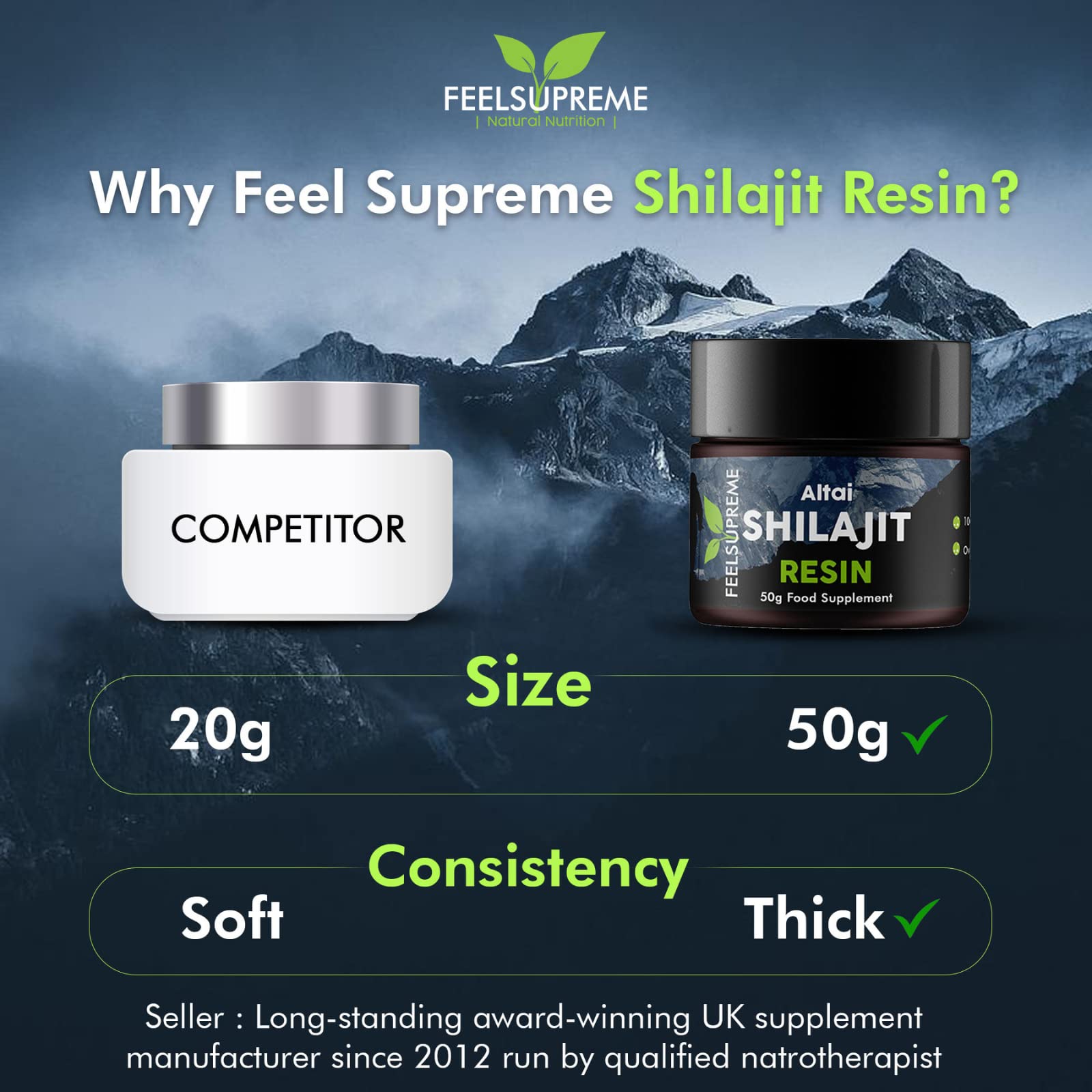 Natural Black Altai Shilajit Resin Large (50g) Pot | 100% Pure Additive Free | 80 Trace Feel Supreme buy supplements canada