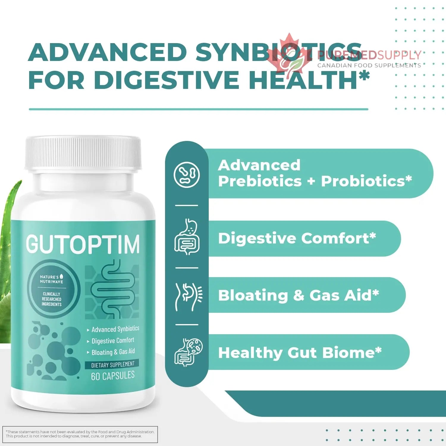 GutOptim Probiotic & Prebiotic Capsules | Pre and Probiotics for Synbiotic Gut Health & Bloating Relief for Women & Men | Enzyme with Probiotics for Digestive Health | Non-GMO, 60 Ct, 3 Month Supply Nature’s NutriWave buy supplements canada